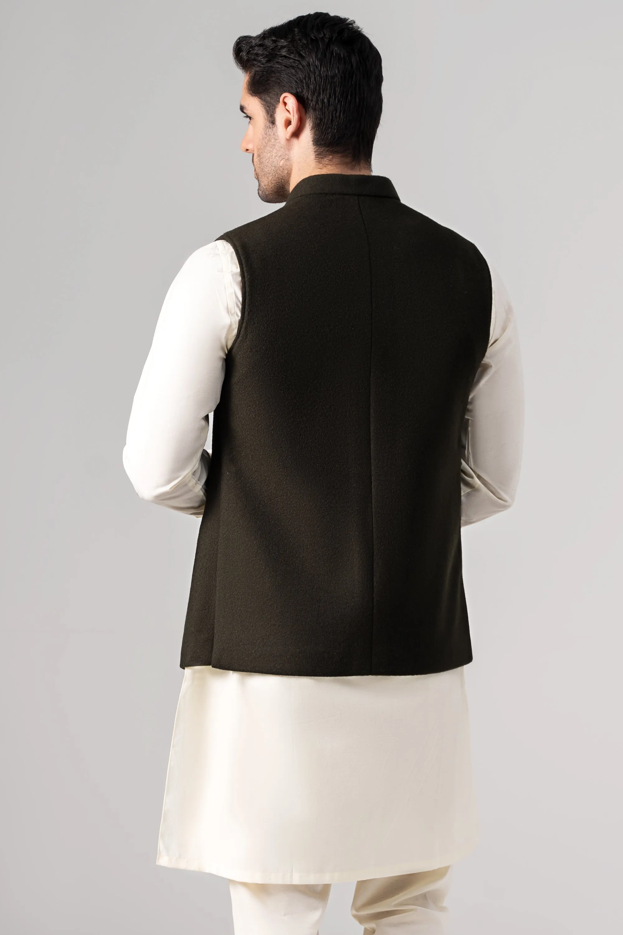 Blended Woolen Waistcoat - PREMIUM COLLECTION DARK OLIVE