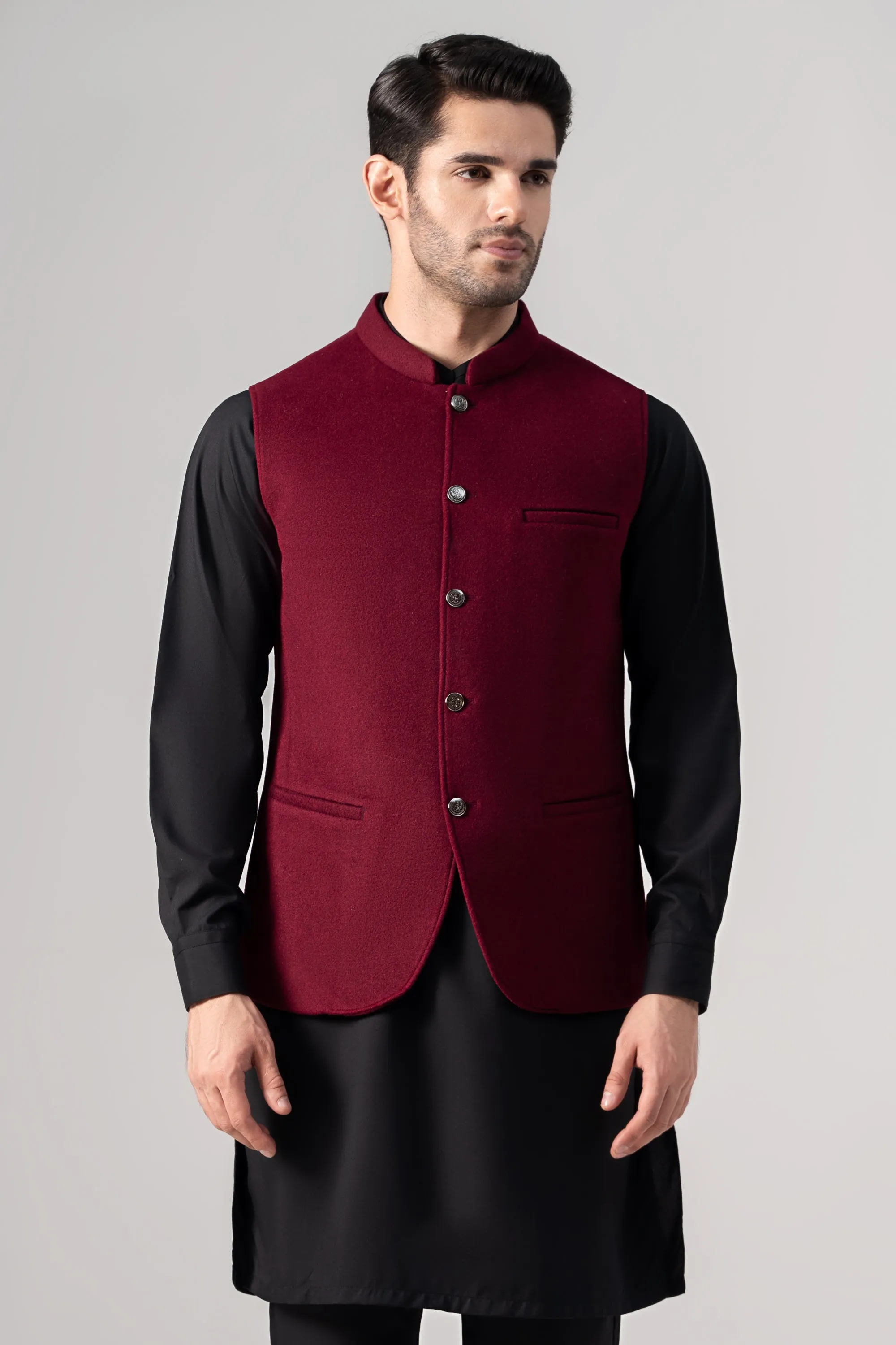 Blended Woolen Waistcoat - PREMIUM COLLECTION MAROON