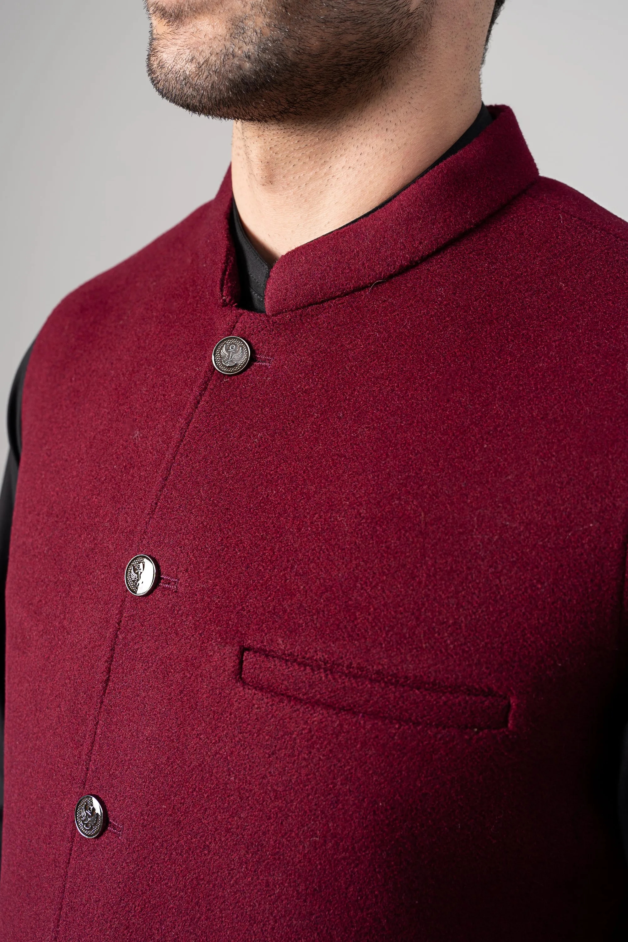 Blended Woolen Waistcoat - PREMIUM COLLECTION MAROON