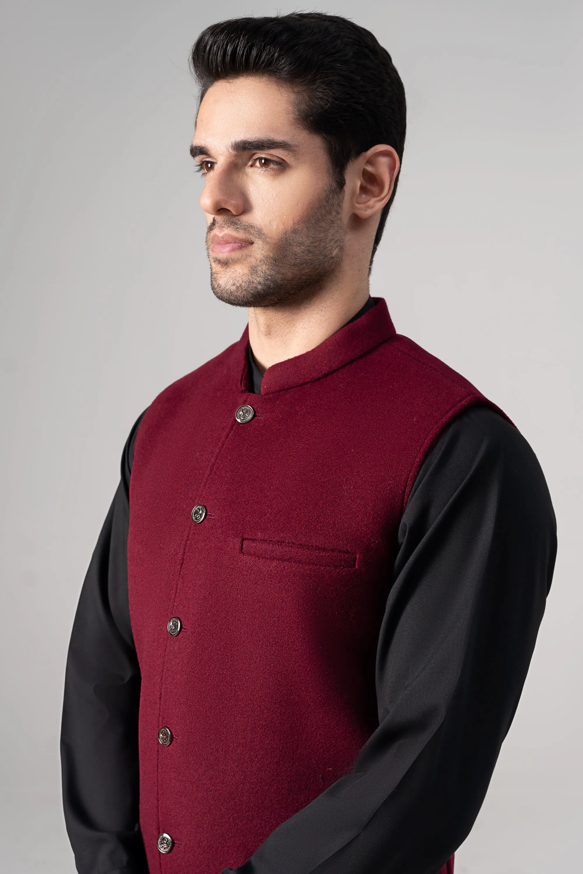 Blended Woolen Waistcoat - PREMIUM COLLECTION MAROON