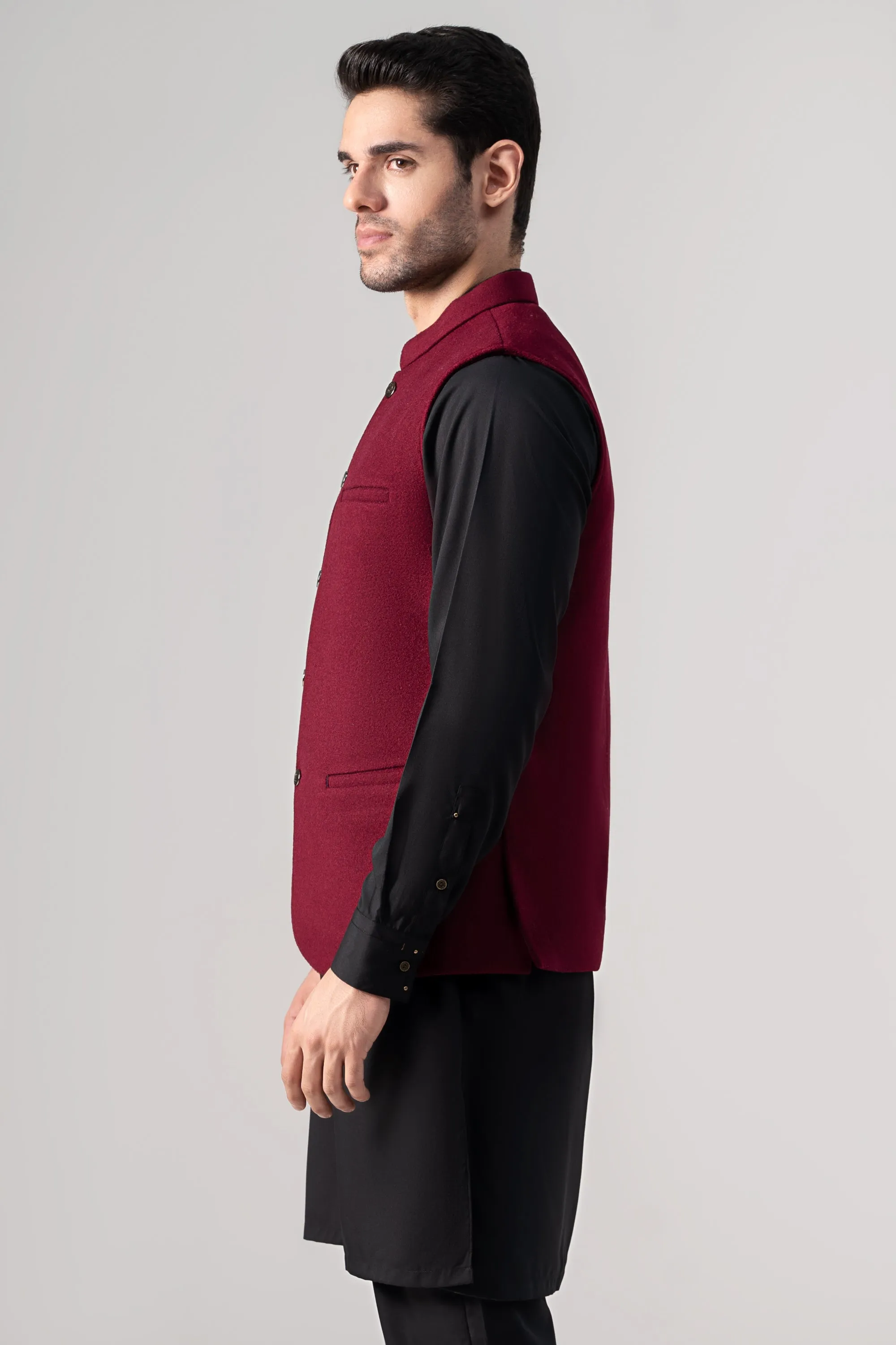 Blended Woolen Waistcoat - PREMIUM COLLECTION MAROON