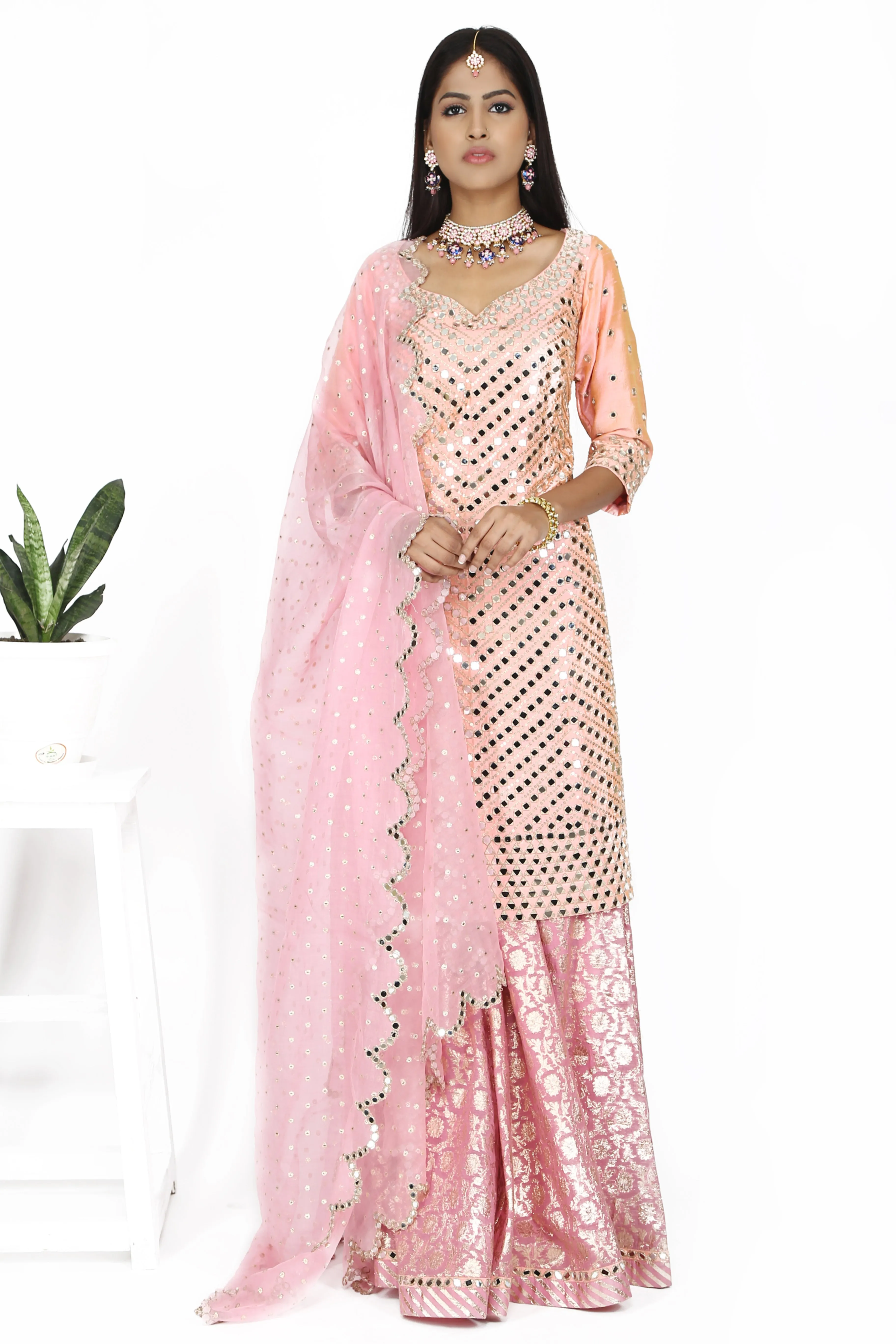 Champagne pink with sharara set.