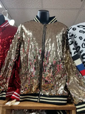 Champagne Problems Sequin Bomber Jacket - Gold