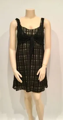 Chanel 06P, 2006 Spring Window Pane silk Chiffon baby doll Sheer Dress FR 46 US 12