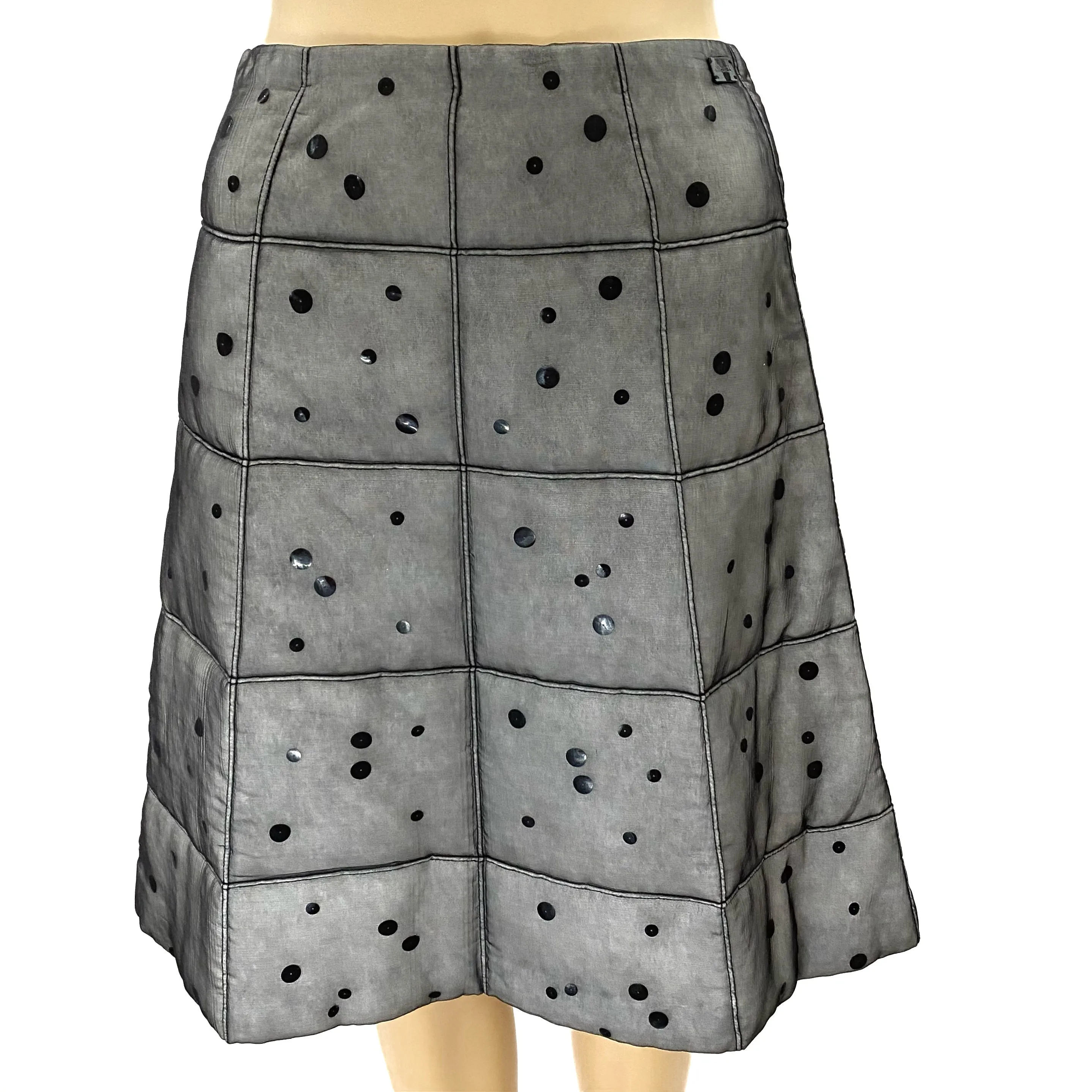 Chanel Identification 00A Gray Quilt Puffer Paillette Sequin Skirt Size 42 | 6