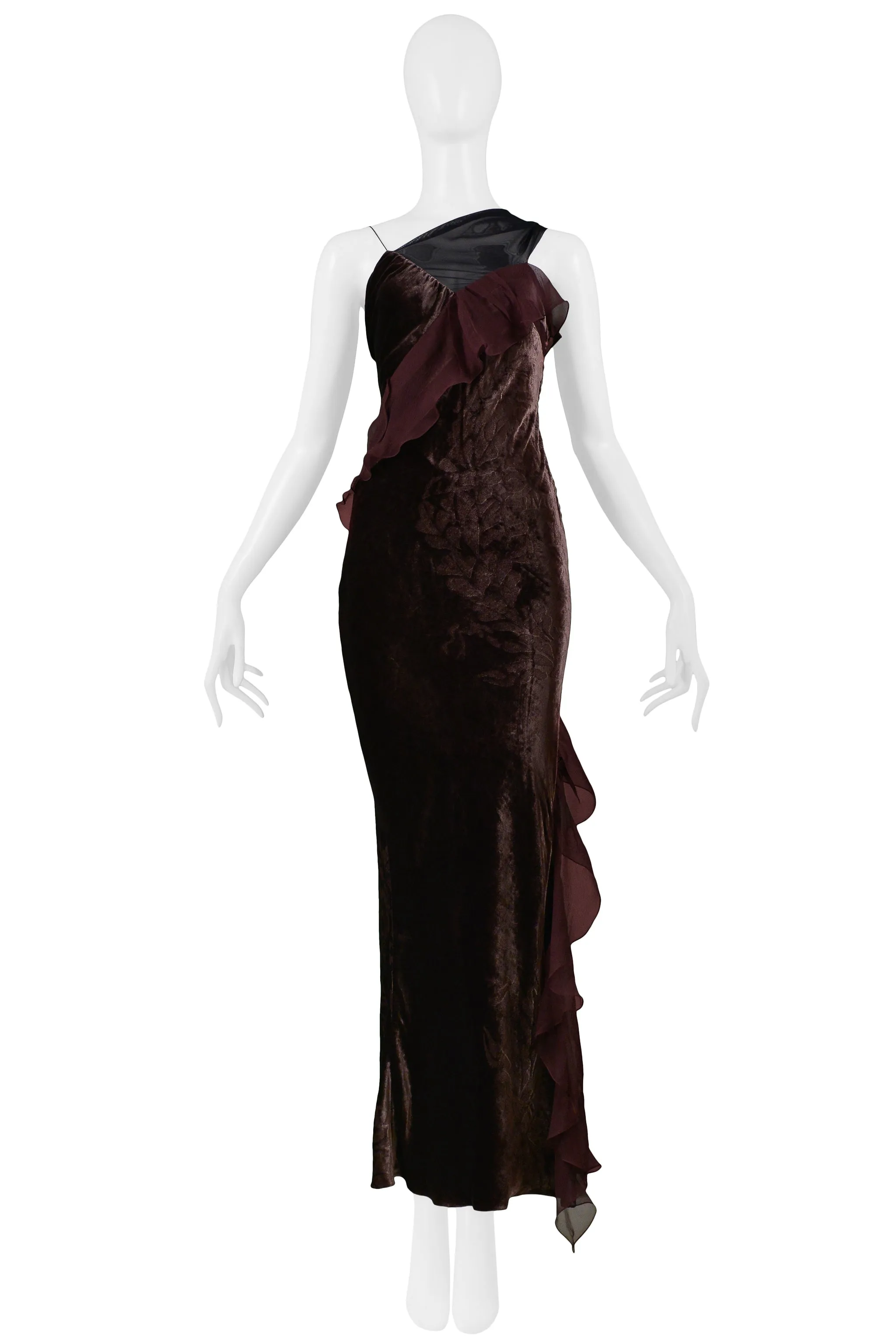 CHRISTIAN DIOR AUBERGINE PURPLE VELVET DEVORE GOWN