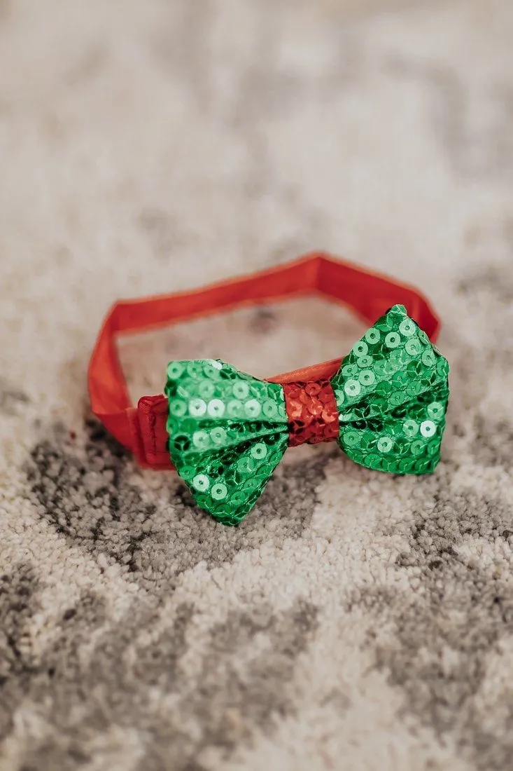 Christmas Pooch Sequin Bow Tie in Green