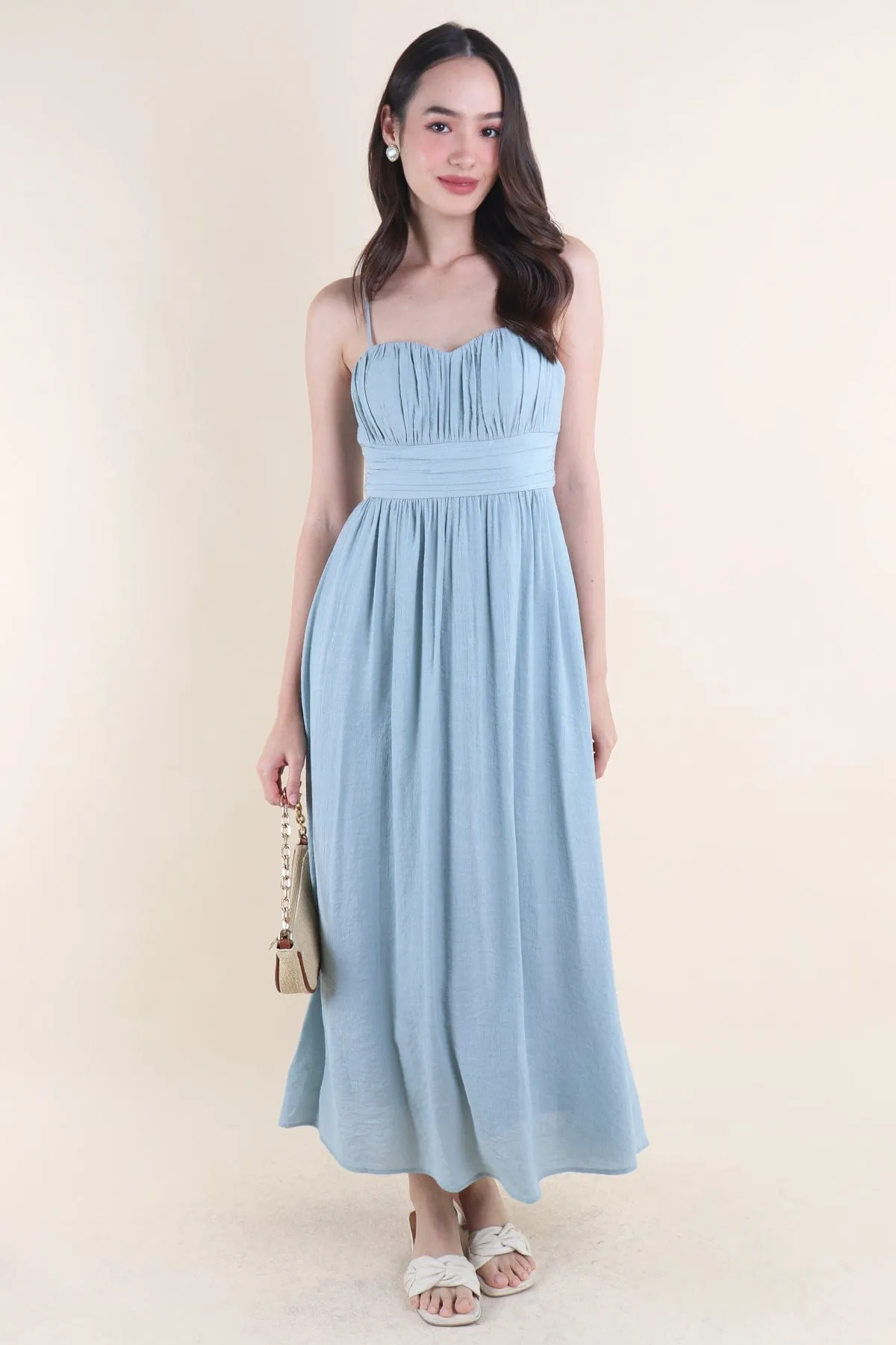 COSTALLO PADDED MAXI DRESS IN CREPE BLUE