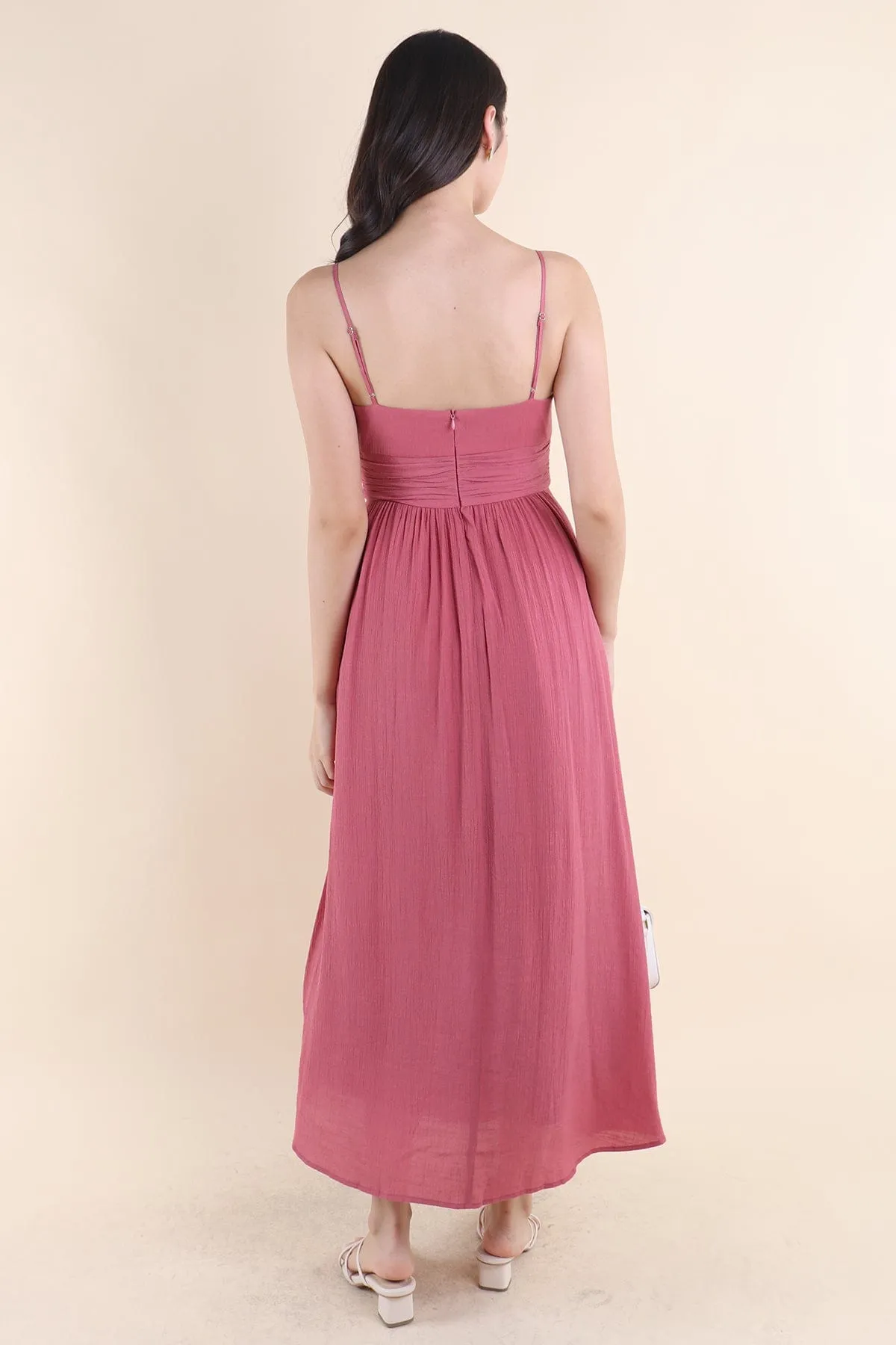 COSTALLO PADDED MAXI DRESS IN ROSE PINK