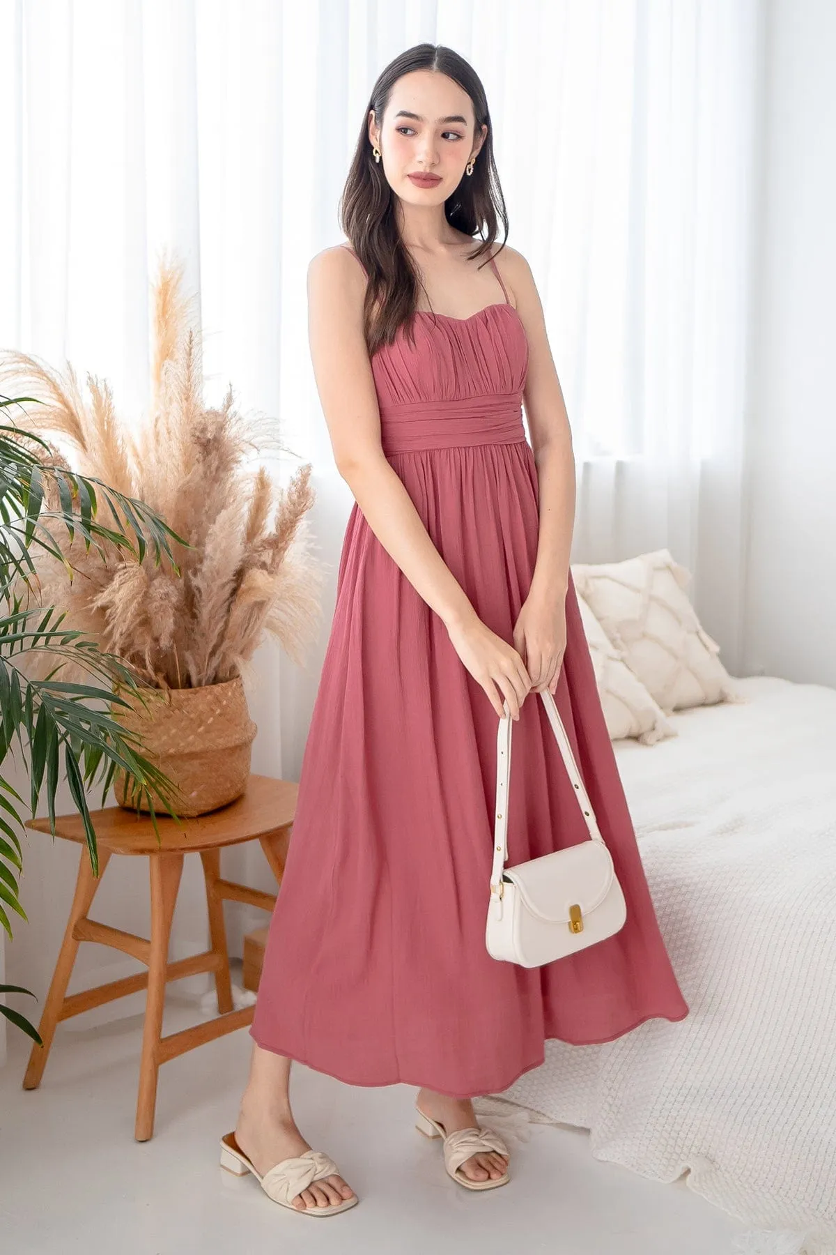 COSTALLO PADDED MAXI DRESS IN ROSE PINK