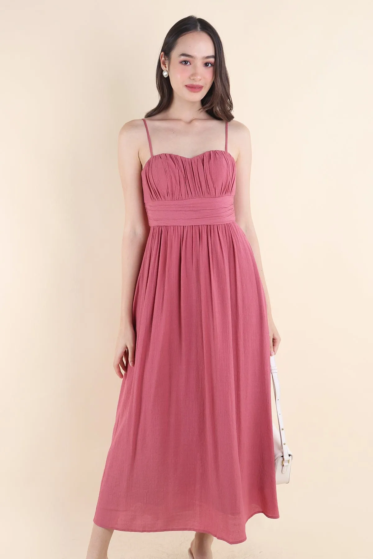 COSTALLO PADDED MAXI DRESS IN ROSE PINK