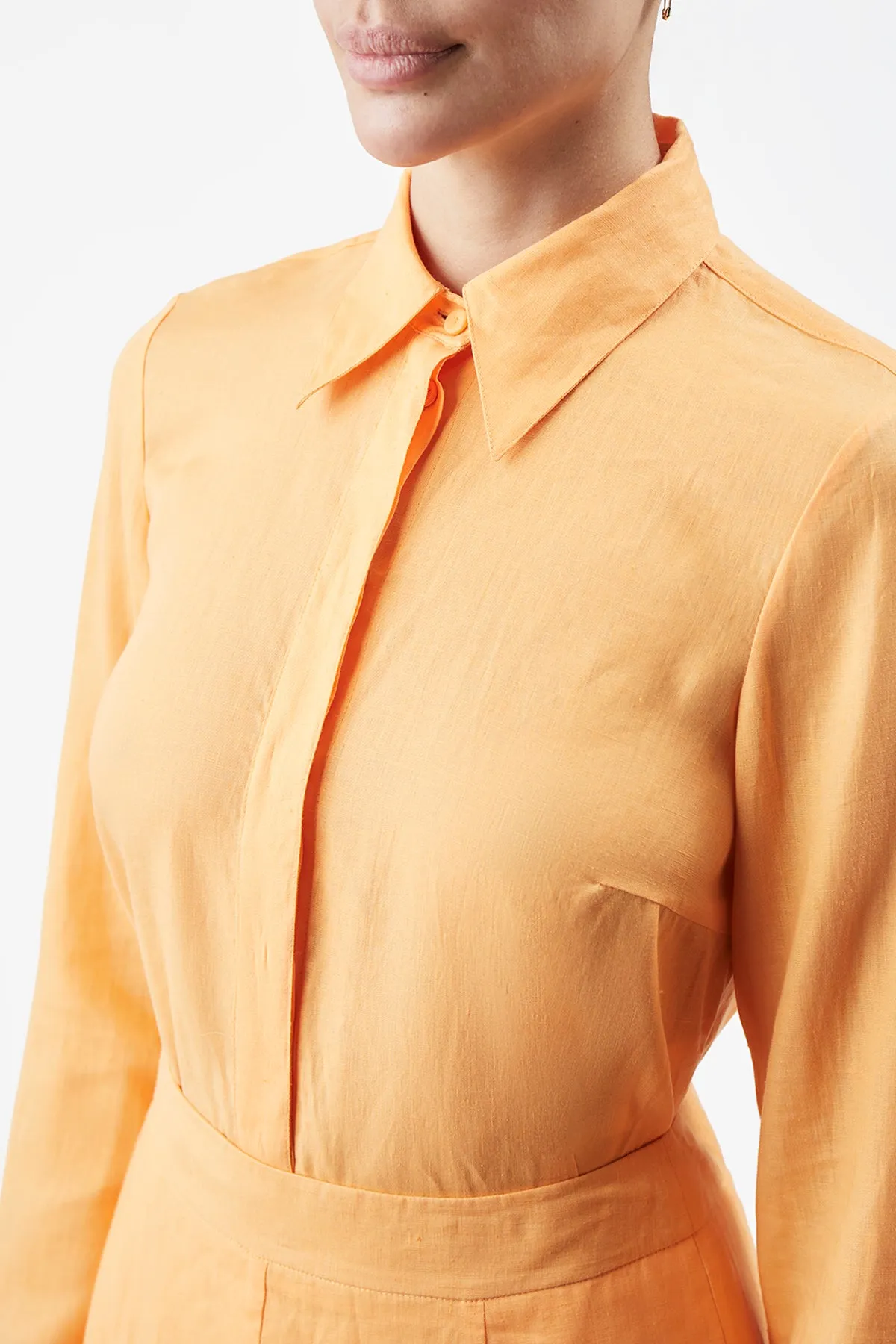 Cruz Shirt in Fluorescent Orange Aloe Linen