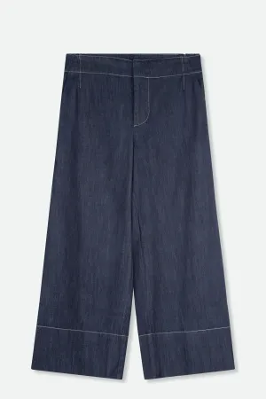 CULOTTE CROPPED-CUT PULL-ON PANT IN LIGHTWEIGHT ITALIAN DENIM STRETCH