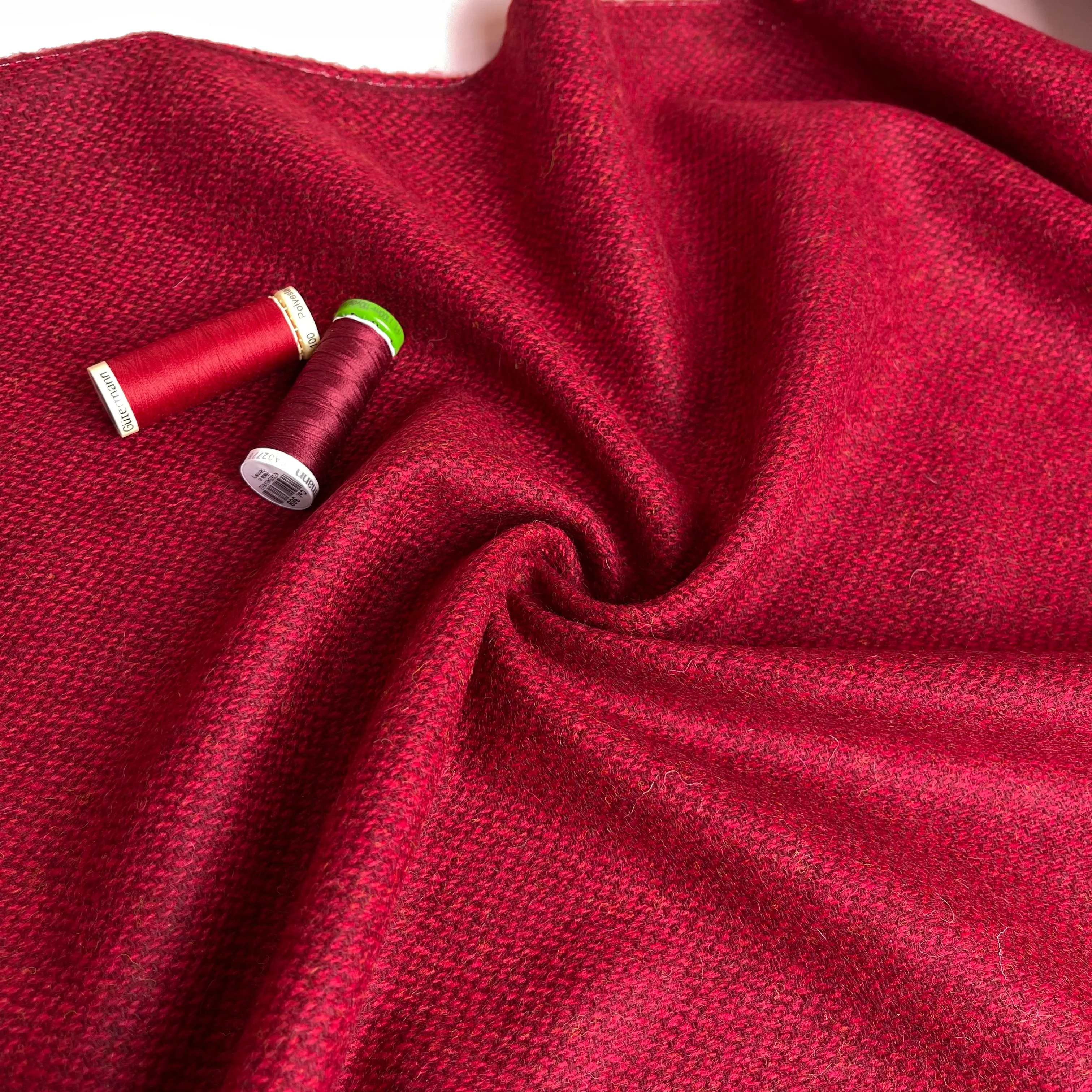 Deadstock Yarn Dyed Red Pure Wool Fabric