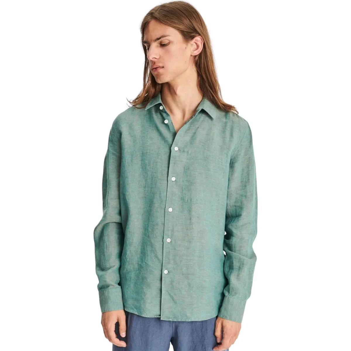 Delikatessen Feel Good Shirt D715/P36 green iridescent linen