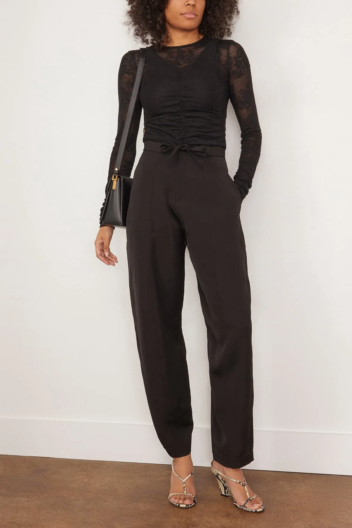 Evening Belted Satin Trousers in Black