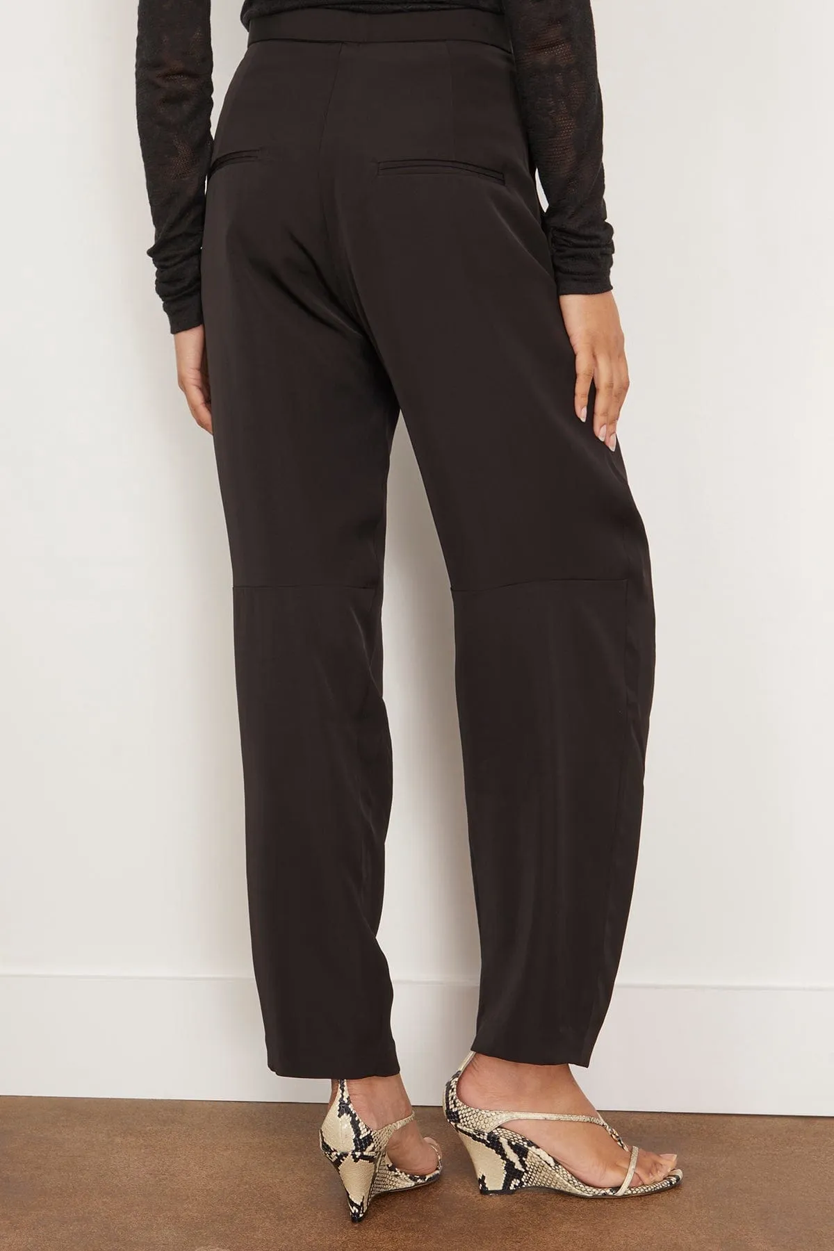 Evening Belted Satin Trousers in Black