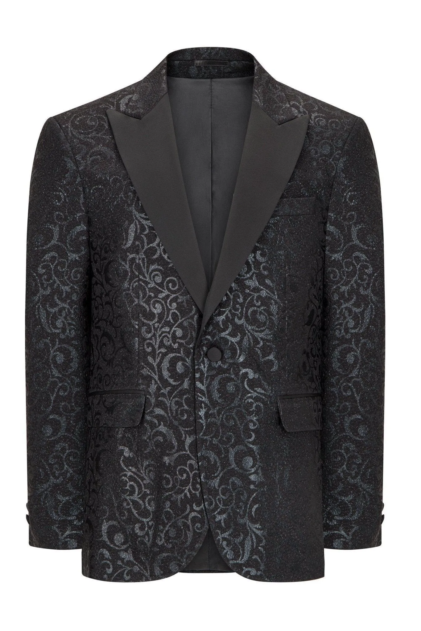 Floral Glitter Peak Lapel Tuxedo - Black