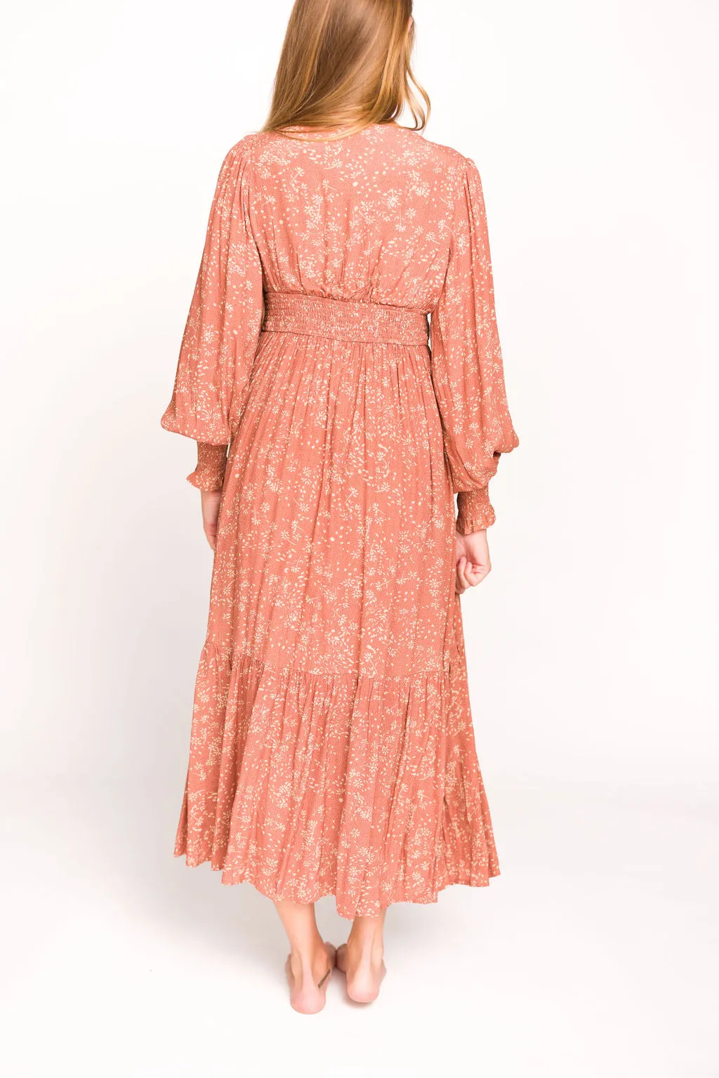 Florence Floral Button Down Long Sleeve Maxi Dress in Rosewood