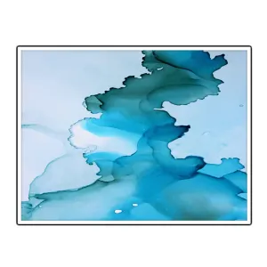 Framed horizontal aqua blue & green abstract alcohol ink art print