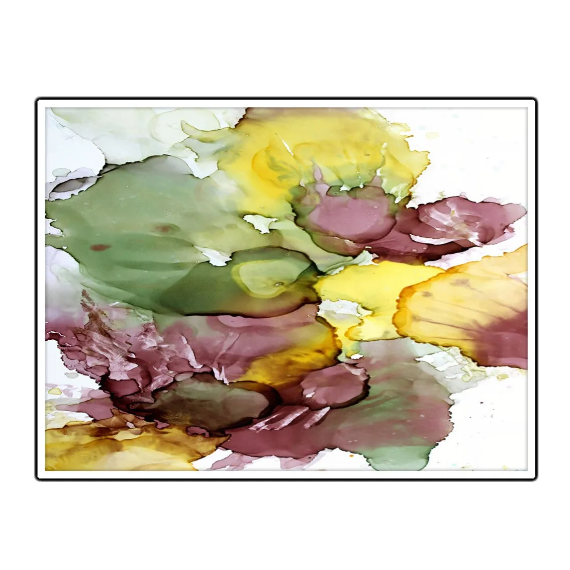 Framed horizontal olive green & brown abstract alcohol ink art print