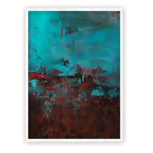 Framed vertical blue & red abstract wall art print