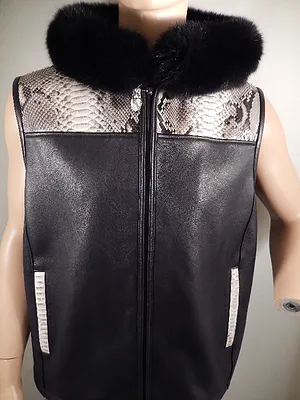 G Gator - 902H Black Natural Python and Fox Hooded Vest