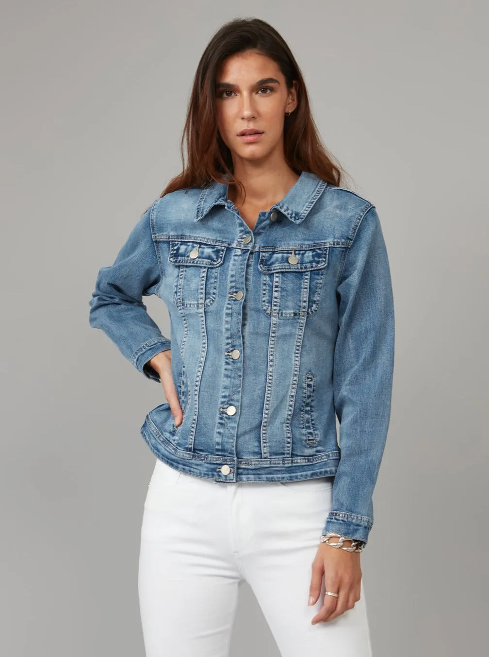 Gabriella-LBD Classic Denim Jacket - Light Blue Distressed