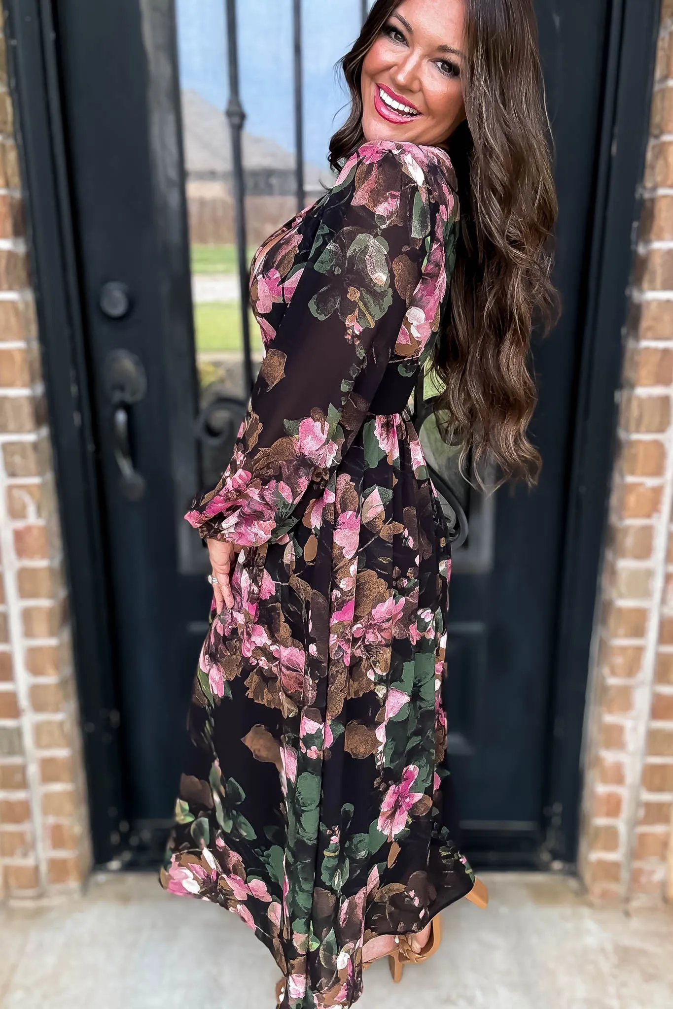 Green Chiffon Long sleeve Maxi Dress