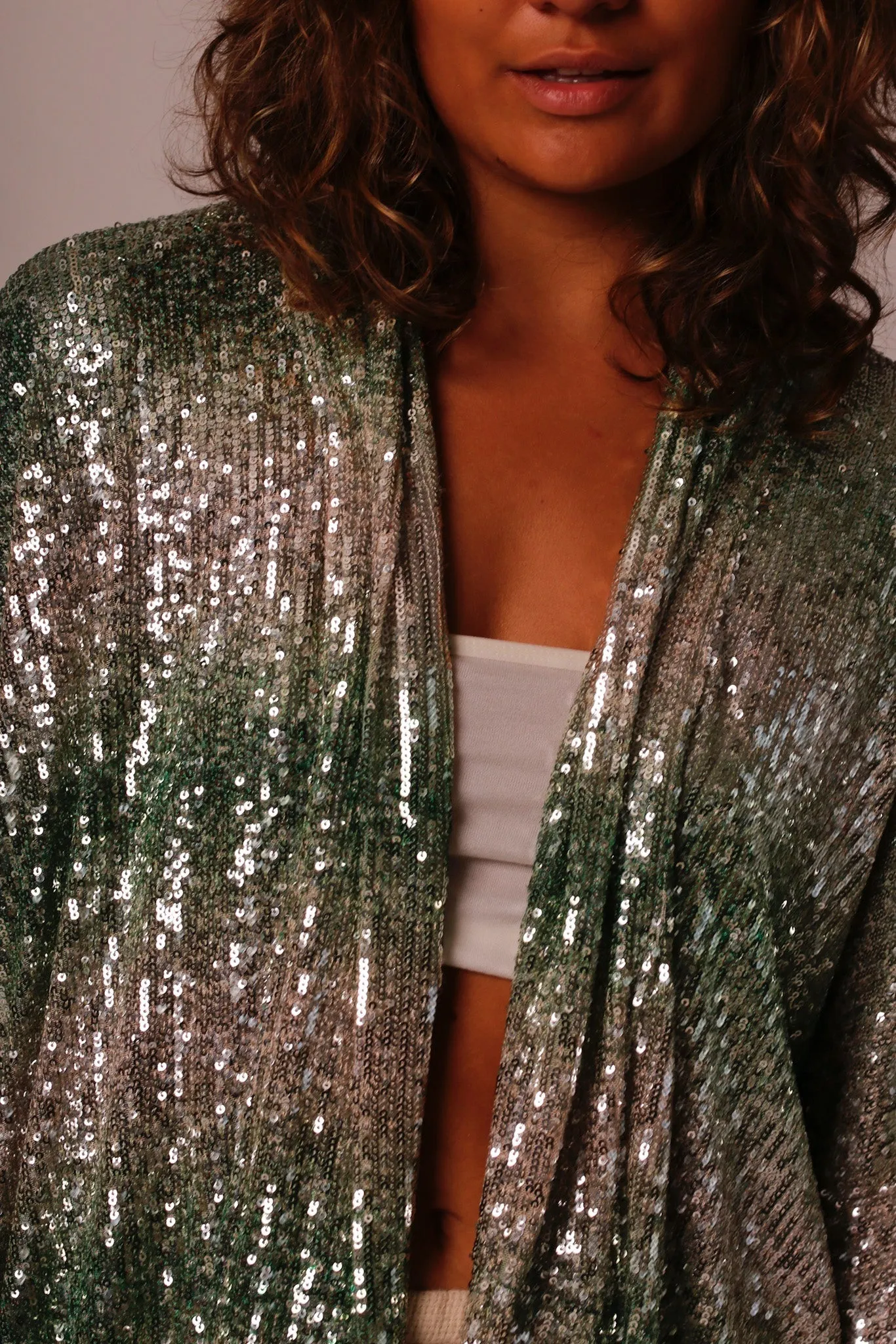 GREEN SEQUIN SHORT KIMONO LUKA