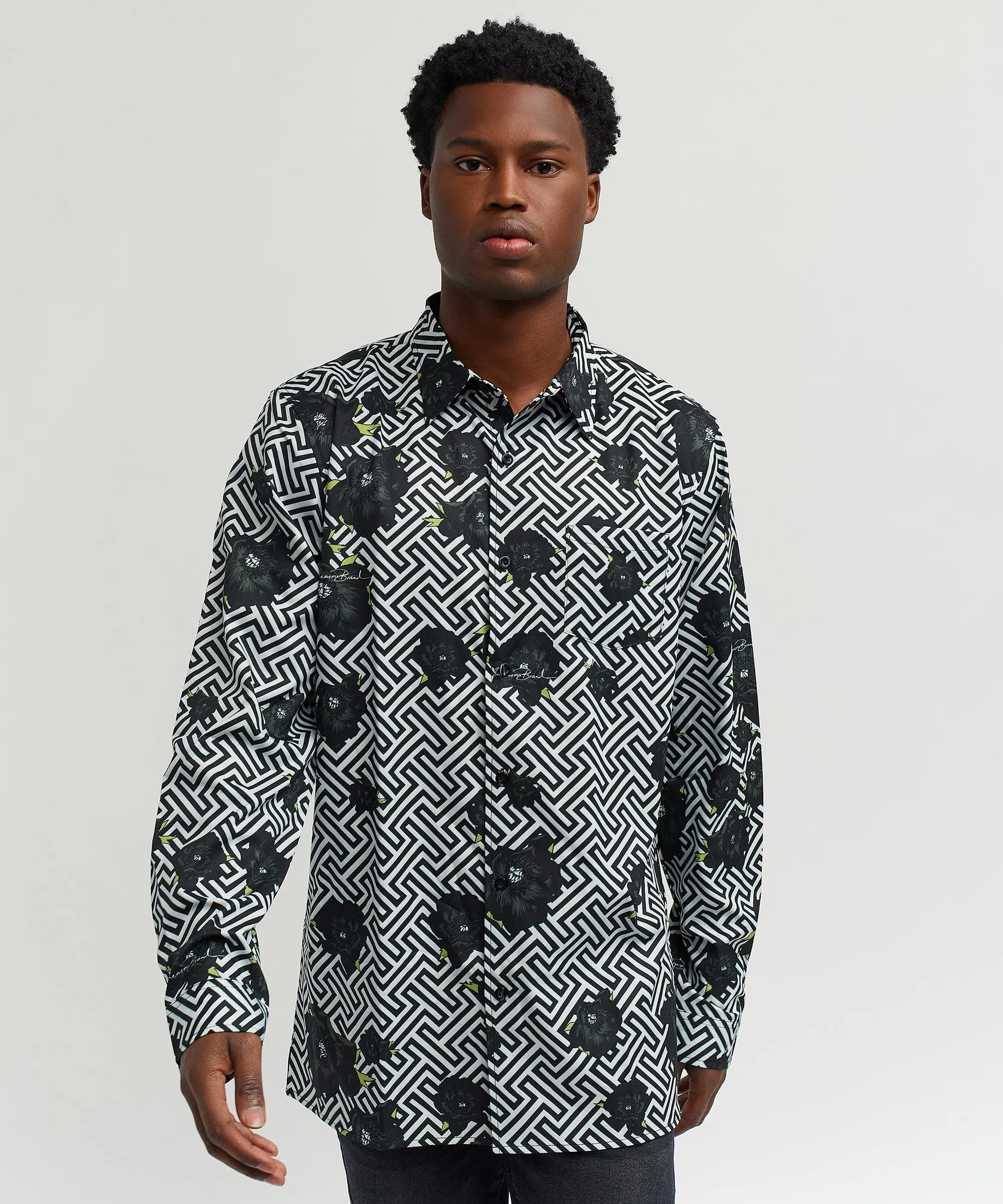 Harwood Allover Print Viscose Long Sleeve Woven Shirt