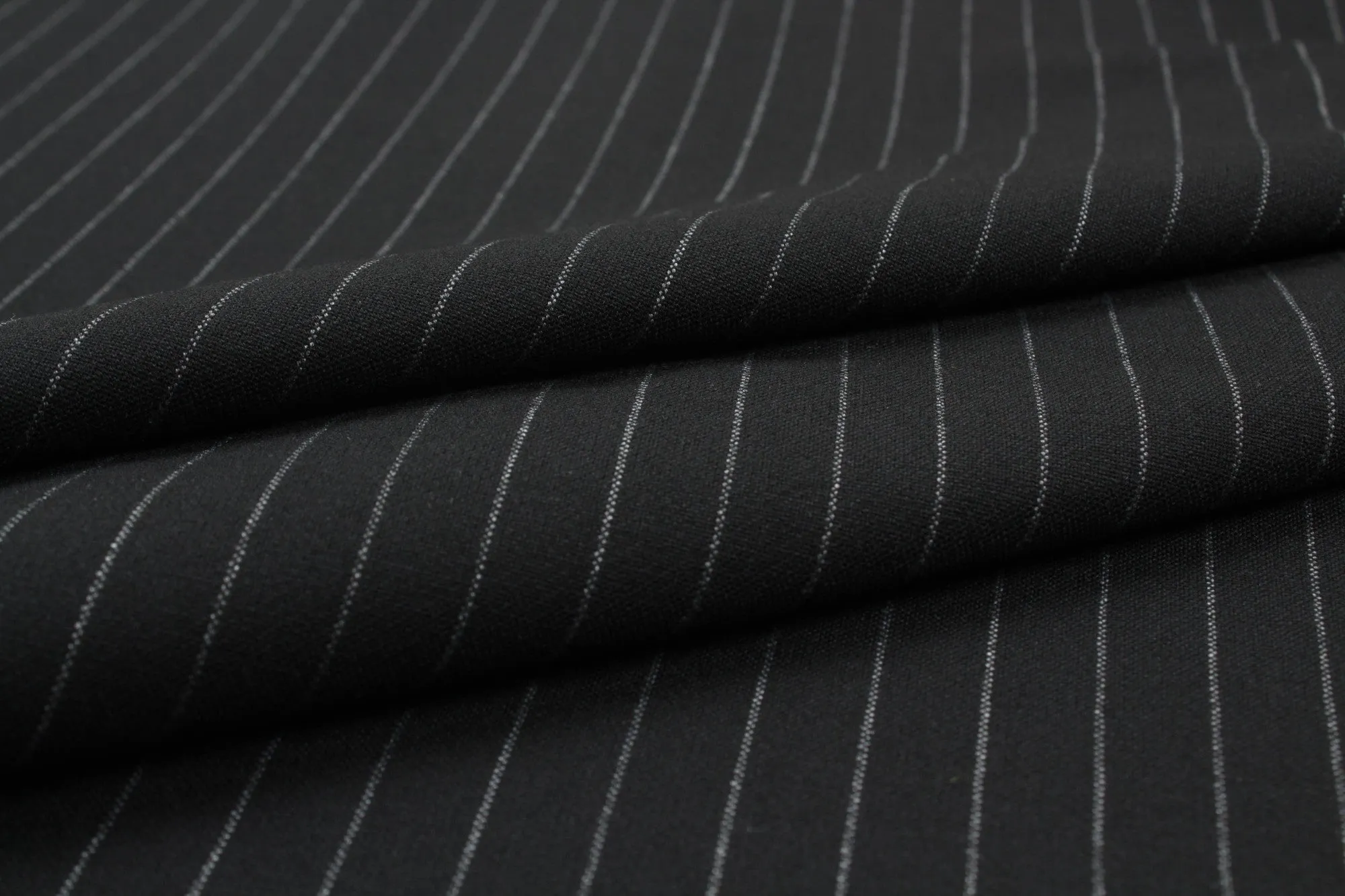 Heavy Double Face Twill Stripes for Suits - Polyester Blend - Black