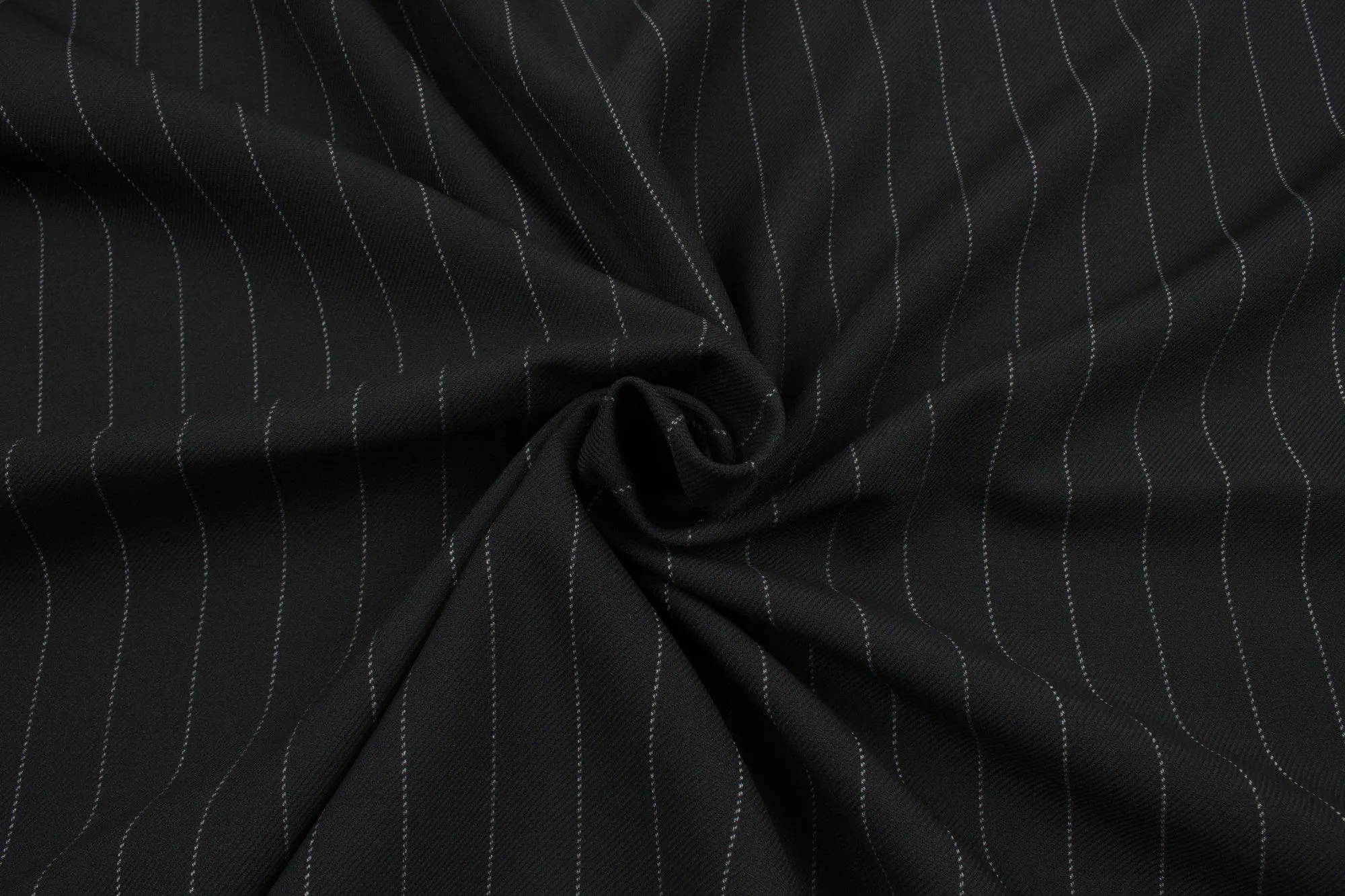 Heavy Double Face Twill Stripes for Suits - Polyester Blend - Black