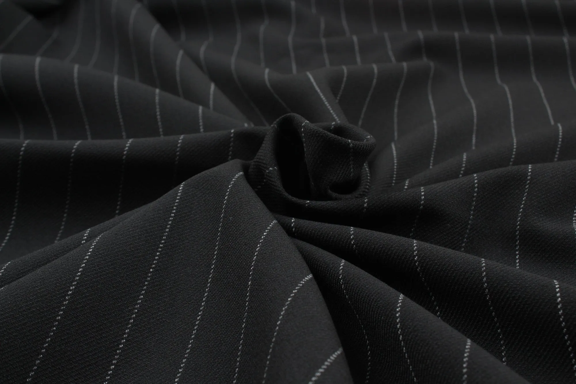 Heavy Double Face Twill Stripes for Suits - Polyester Blend - Black