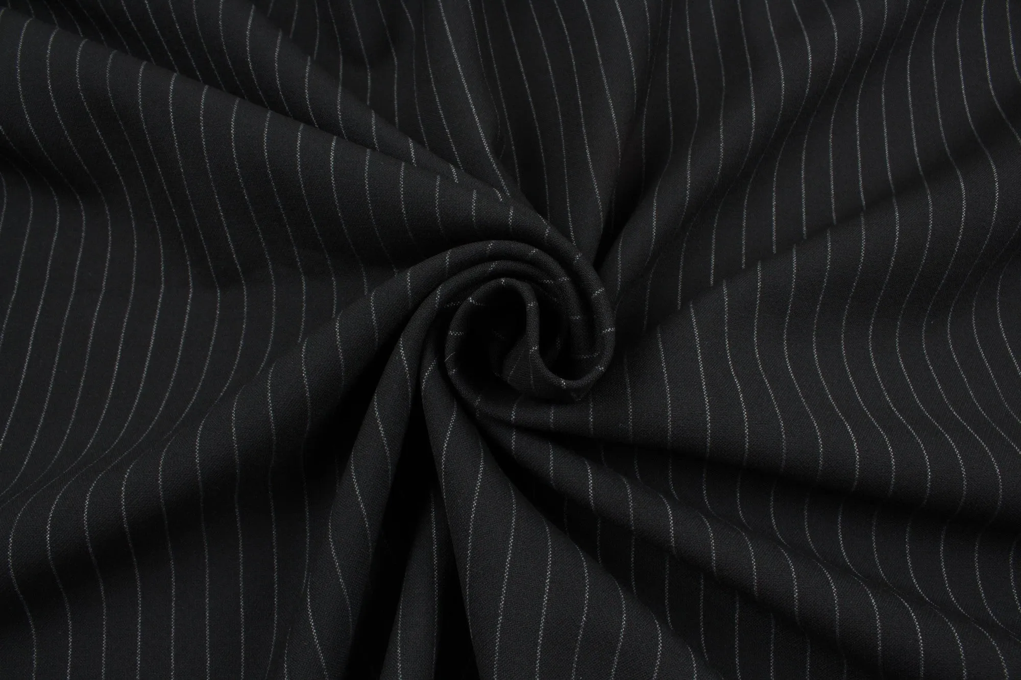 Heavy Double Face Twill Stripes for Suits - Polyester Blend - Black