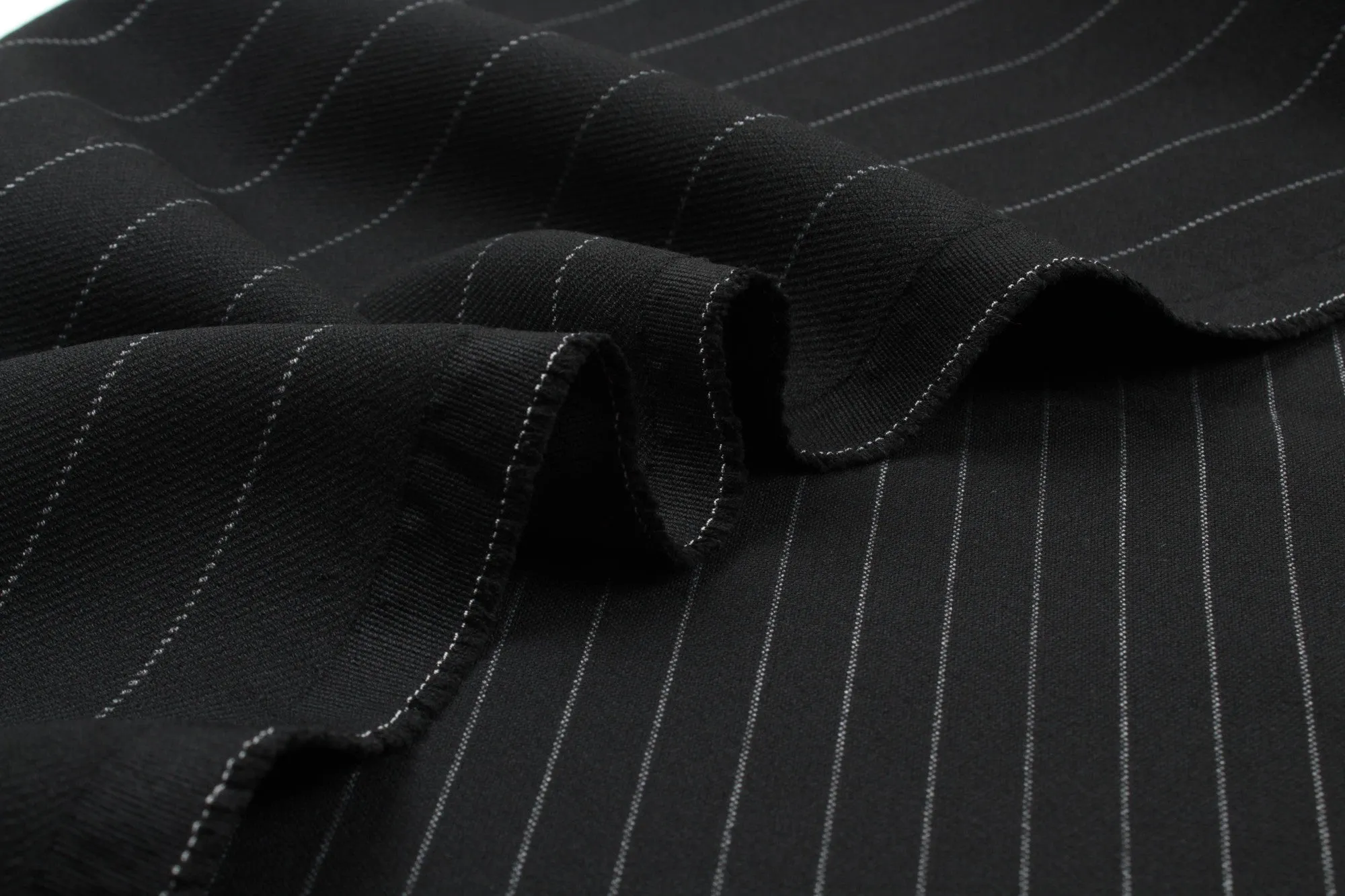 Heavy Double Face Twill Stripes for Suits - Polyester Blend - Black