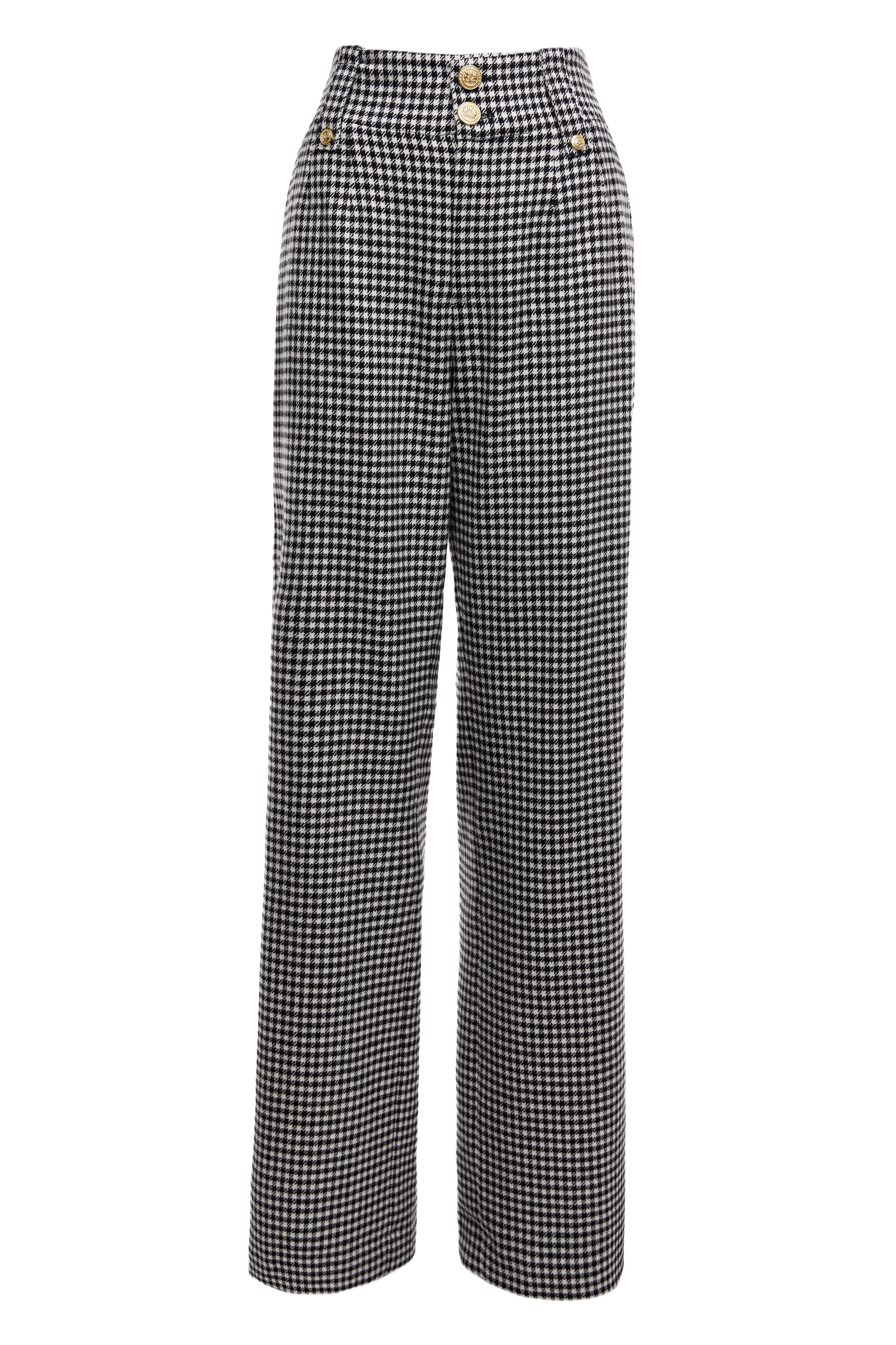 High Waisted Straight Trouser (Black & White Puppy Tooth)