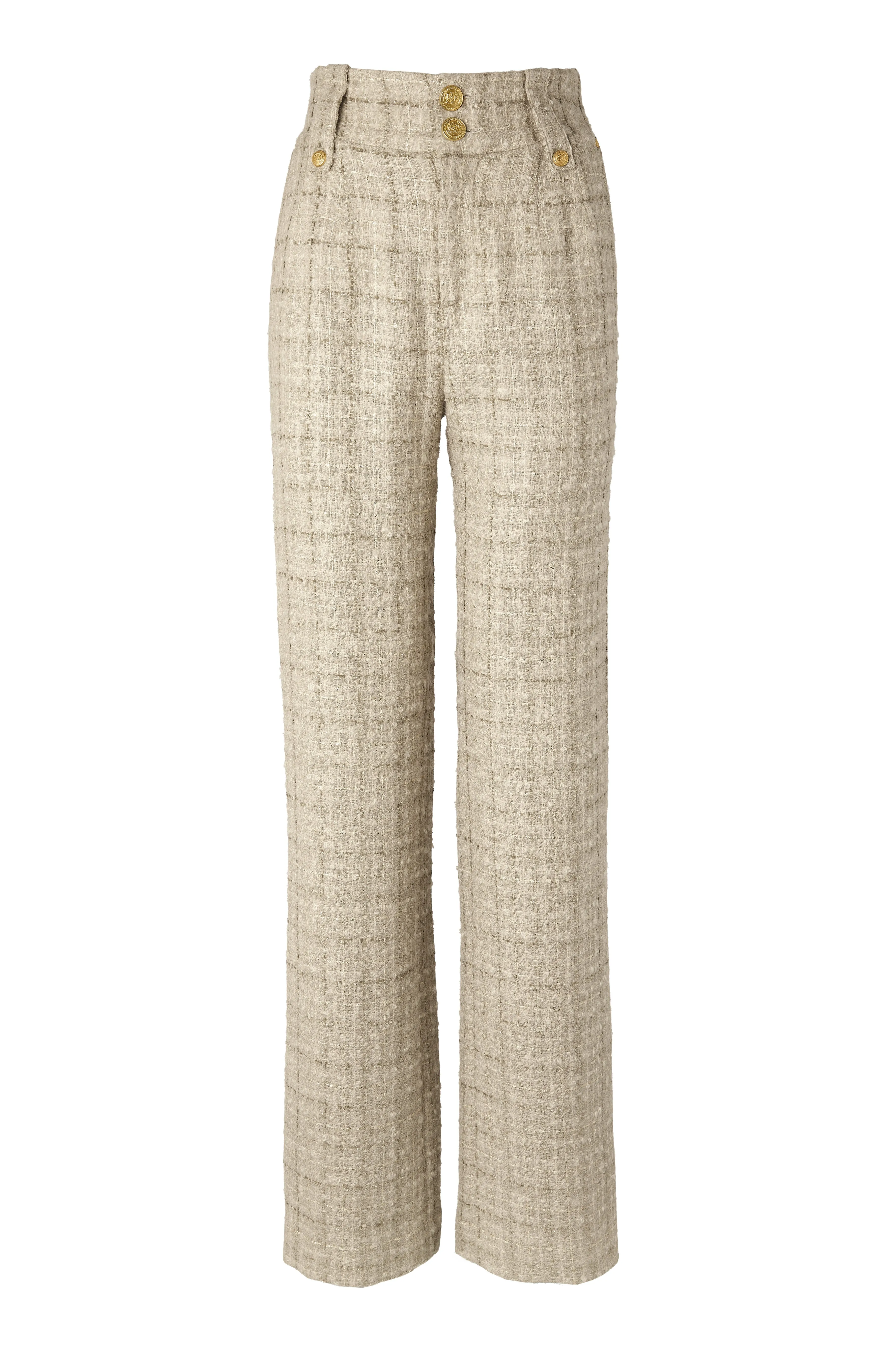 High Waisted Straight Trouser (Camel Sparkle Tweed)