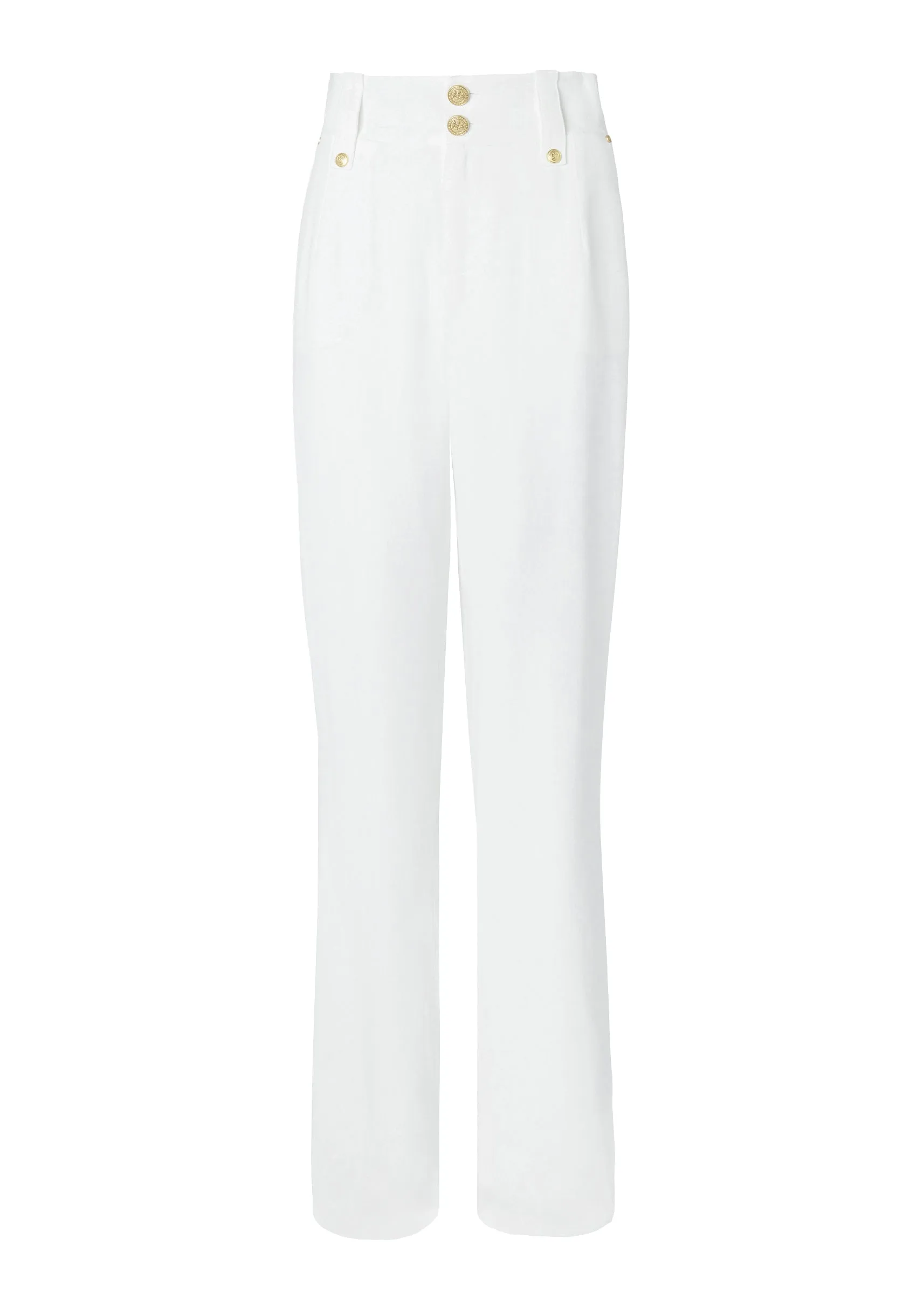 High Waisted Straight Trouser (Oyster Linen)