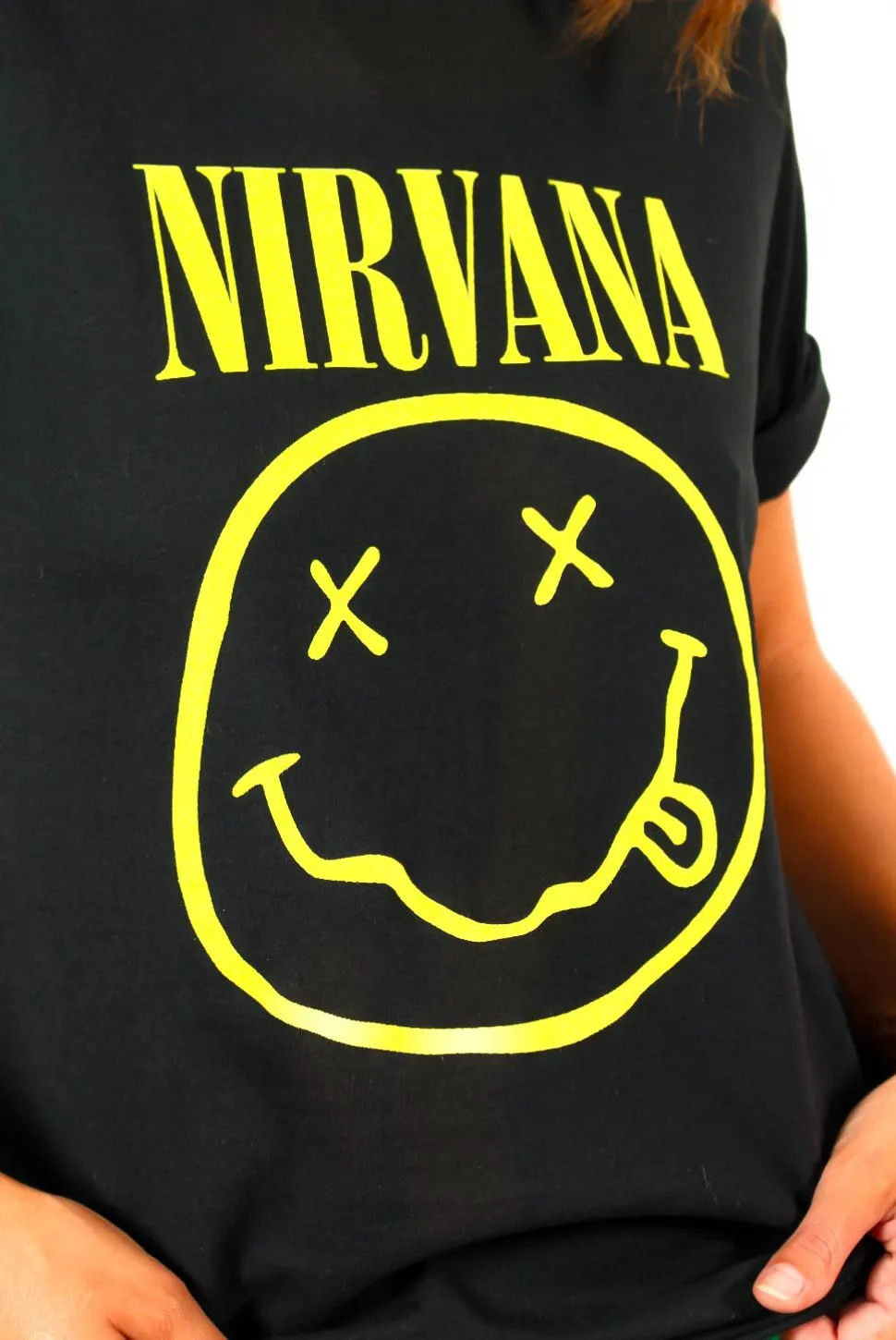 Im With The Band - Black Yellow Smiley Nirvana Licensed T-Shirt