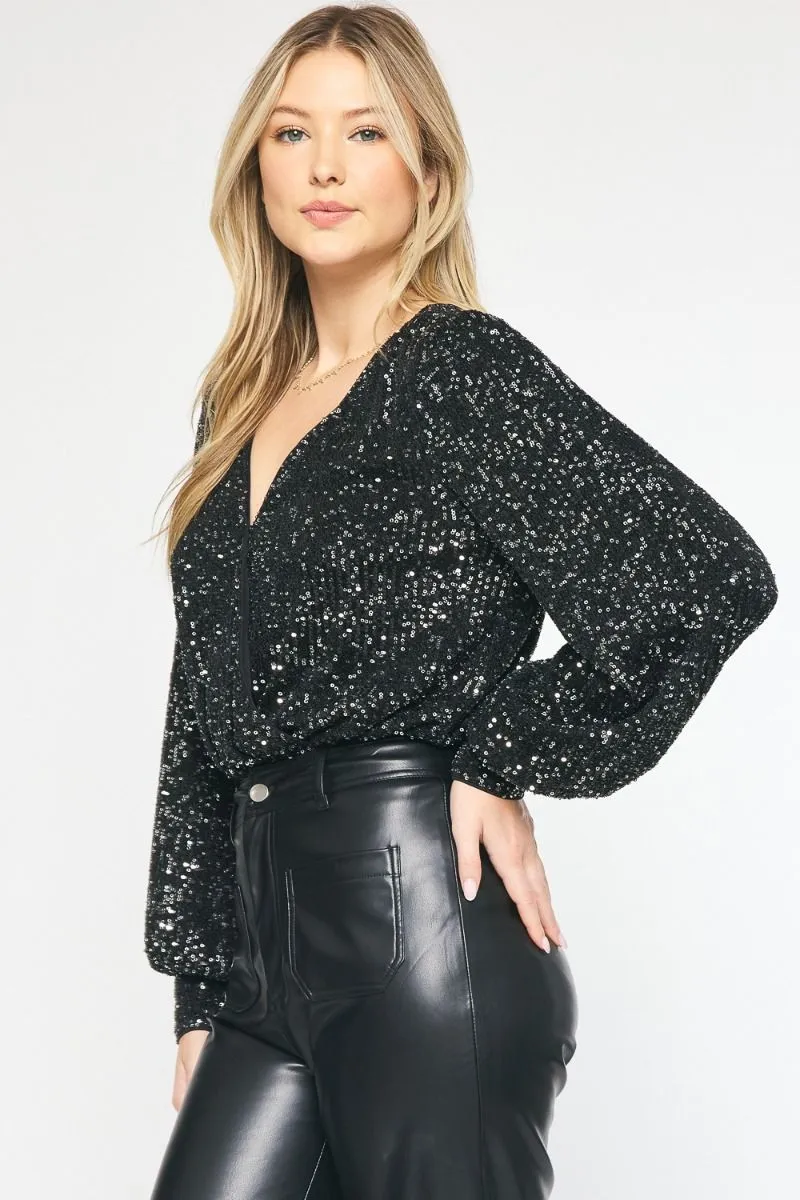 Irresistible Glam Black Sequin Bodysuit