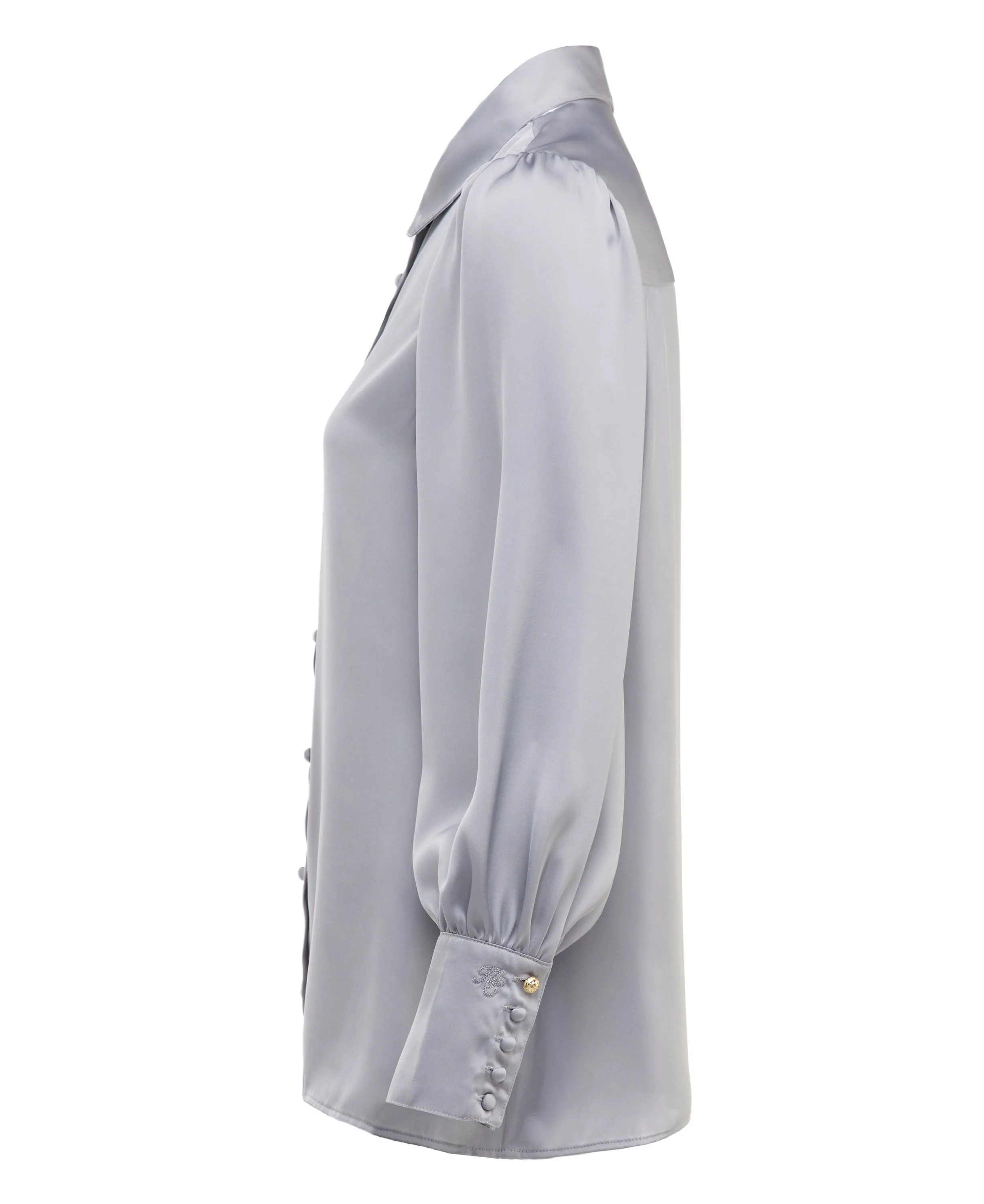 Isla Satin Shirt - Silver Grey