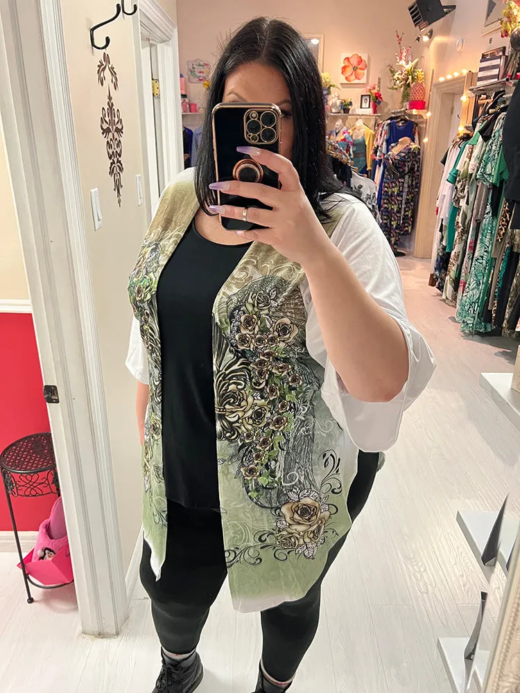 Jada Plus Size Kimono in Wings Print