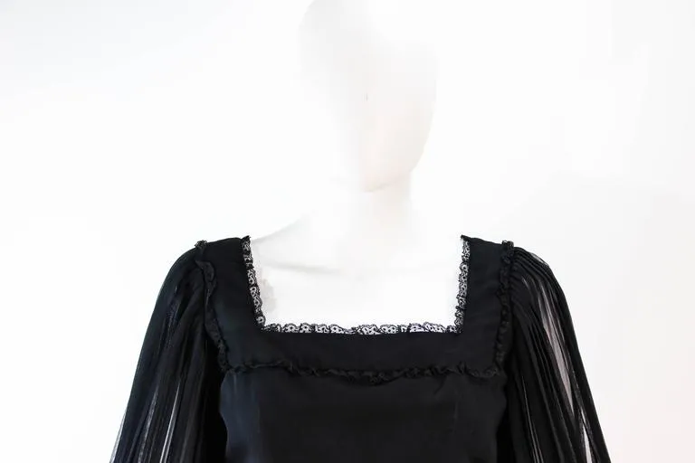 JEAN LOUIS Black Pleated Lace Dress with Sheer Sleeves