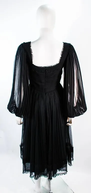 JEAN LOUIS Black Pleated Lace Dress with Sheer Sleeves