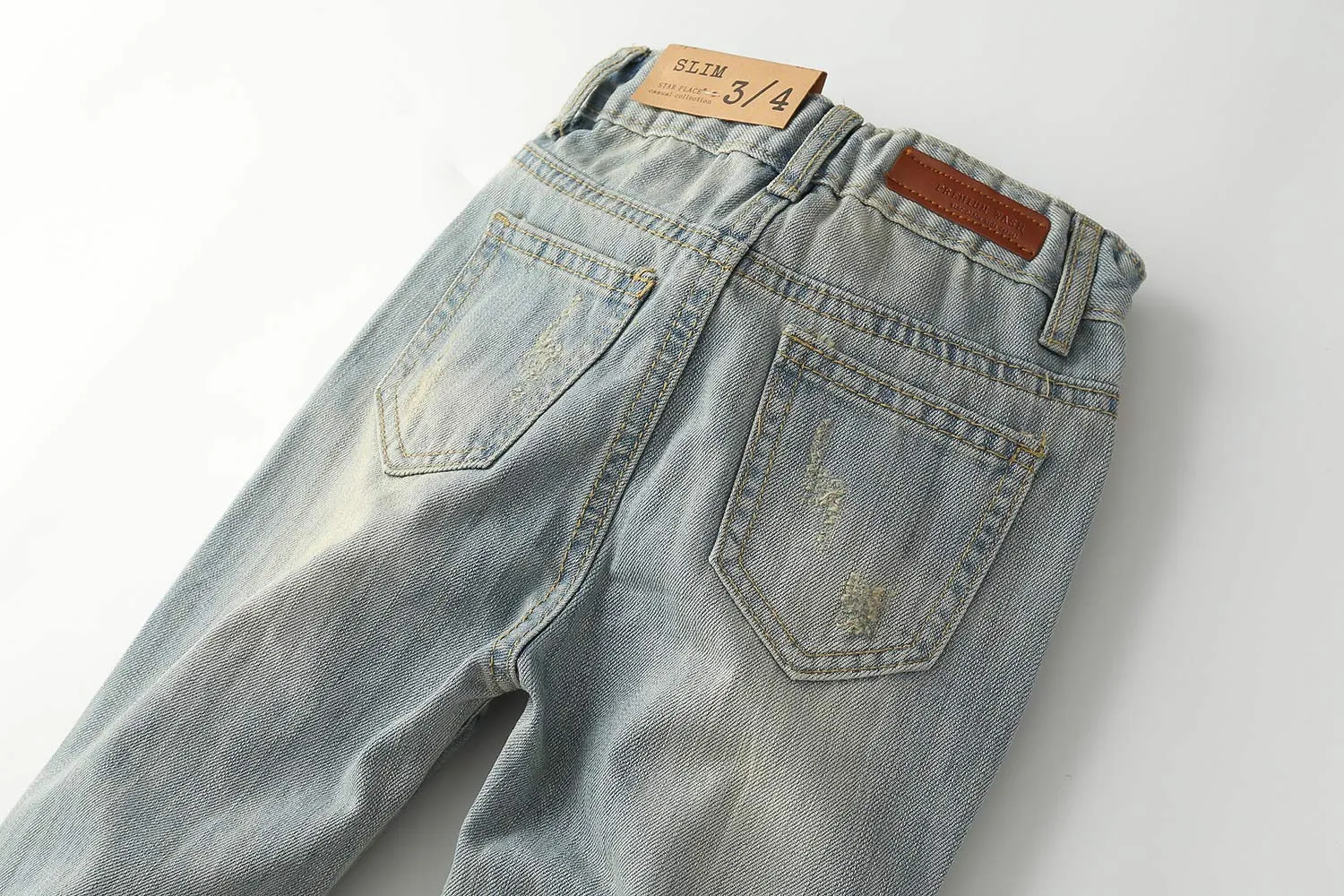 Kids Jeans Elastic Band Inside Ripped Denim Pants