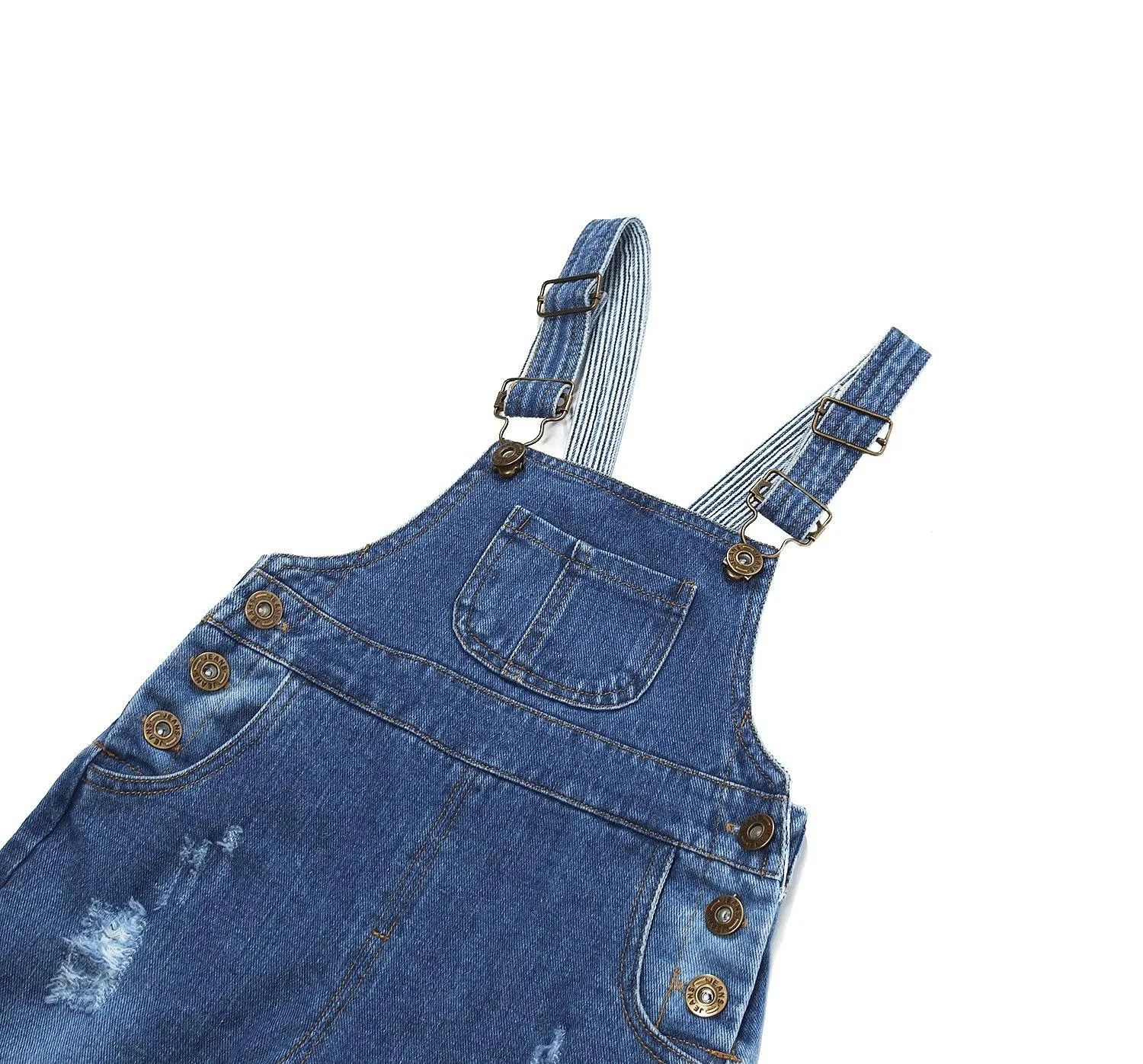 Kids Striped Liner Fashion Ripped Jeans Overalls