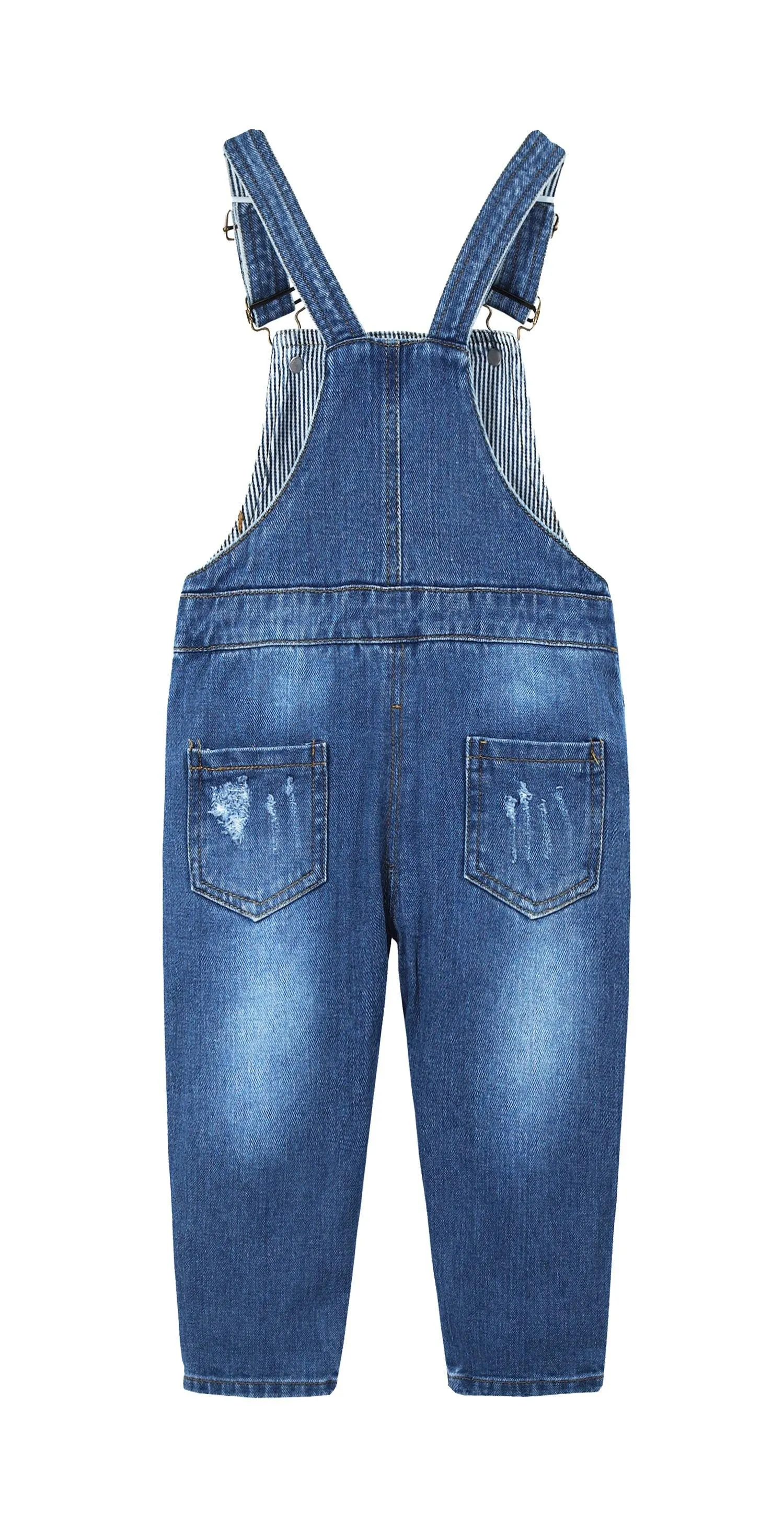 Kids Striped Liner Fashion Ripped Jeans Overalls