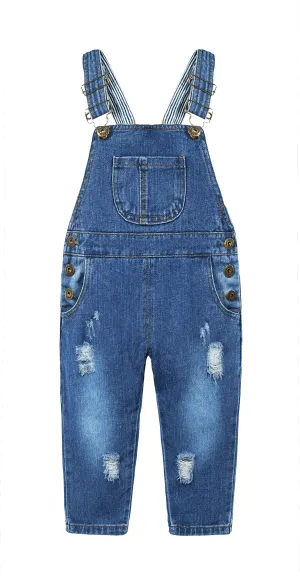 Kids Striped Liner Fashion Ripped Jeans Overalls