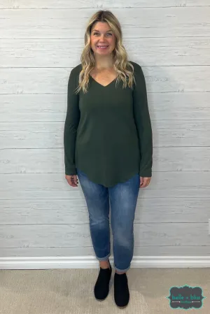 Kim Long Sleeve Luxe Tee - Army Green